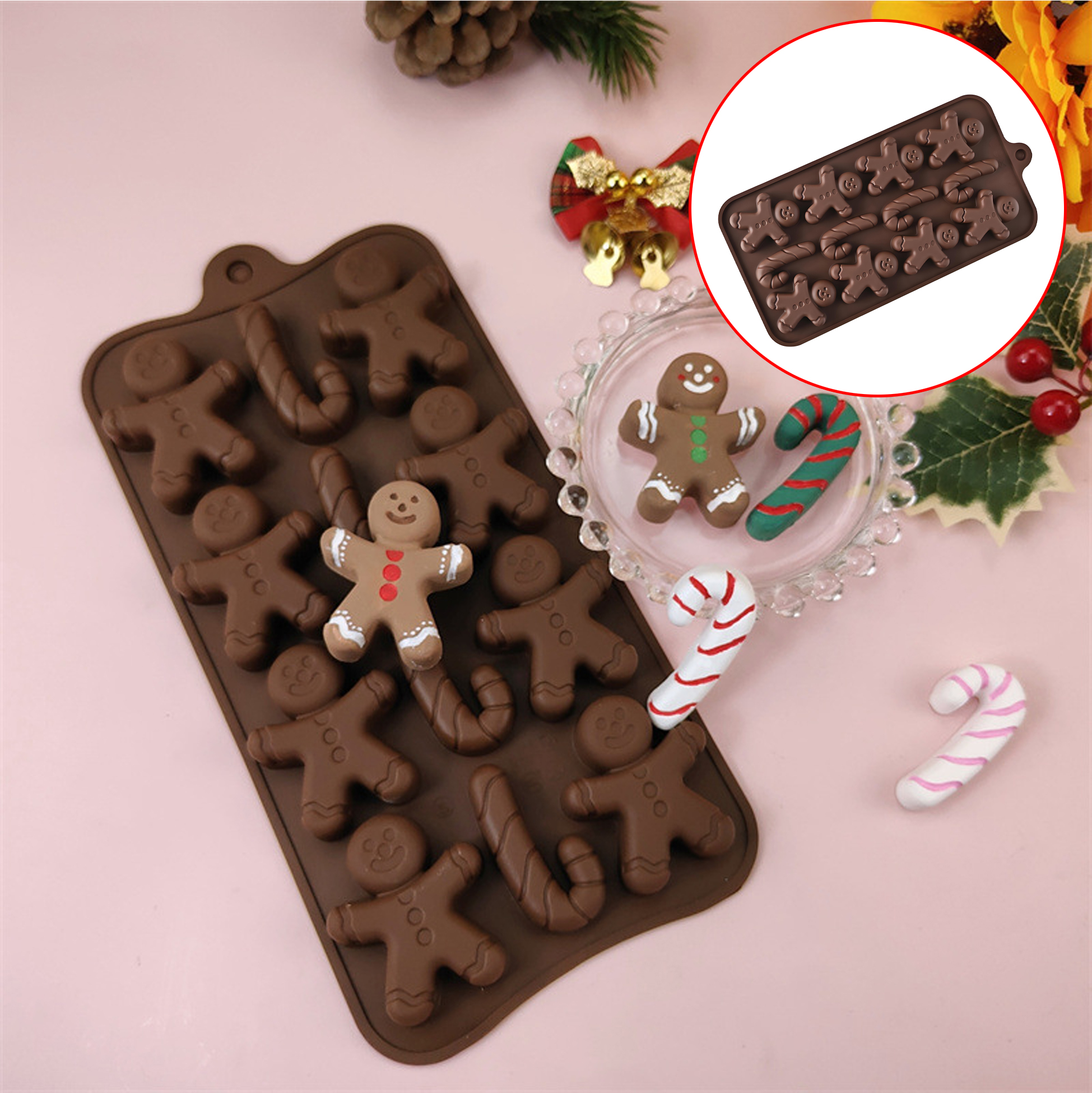 Gingerbread Man and Candy Cane Silicone Baking Mold