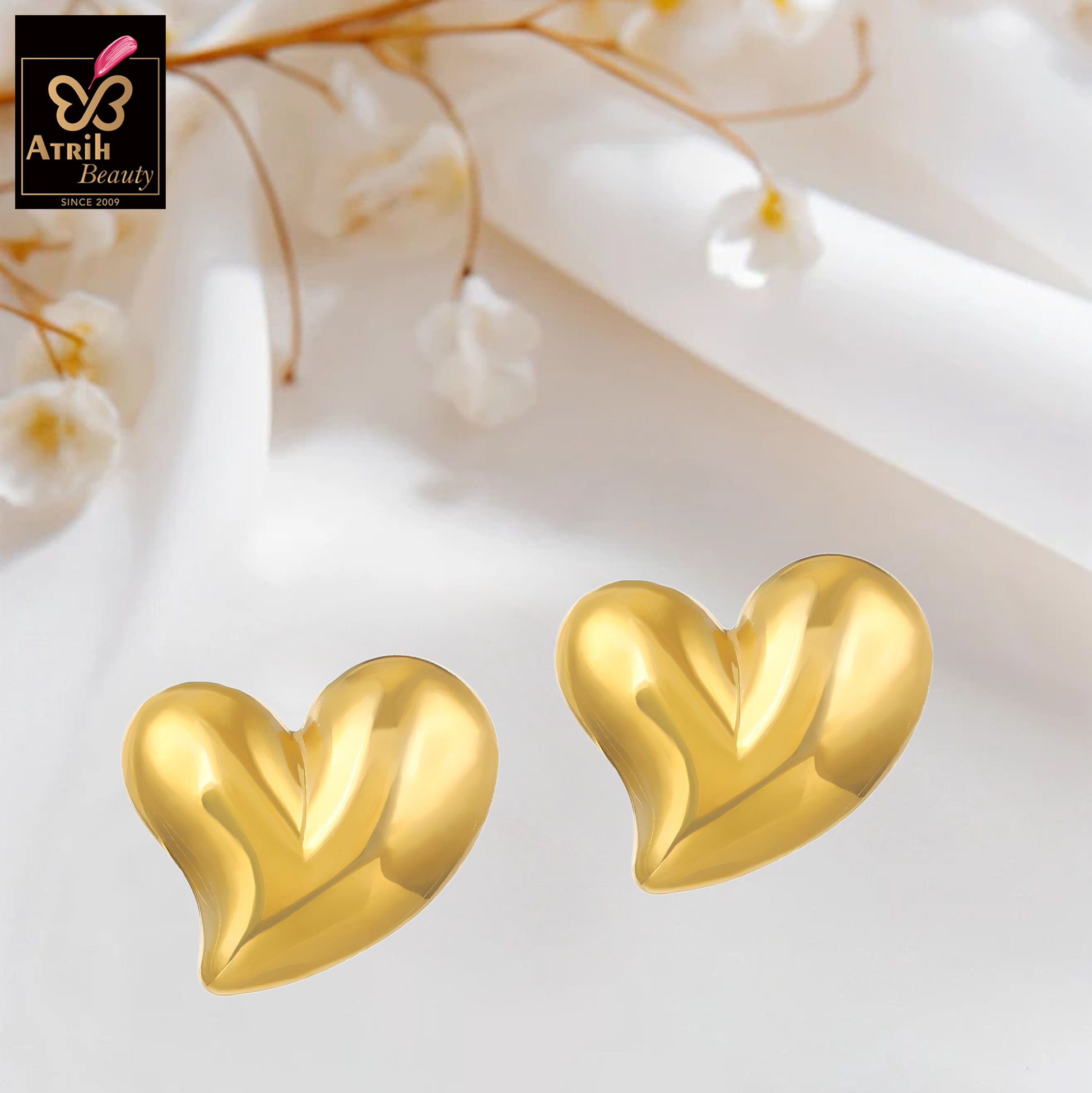 2 Piece Gold Plated Heart Shaped Stud Earrings 