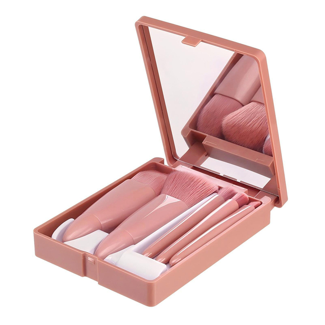 Pink Makeup Brush Set with Portable Case And Mirror