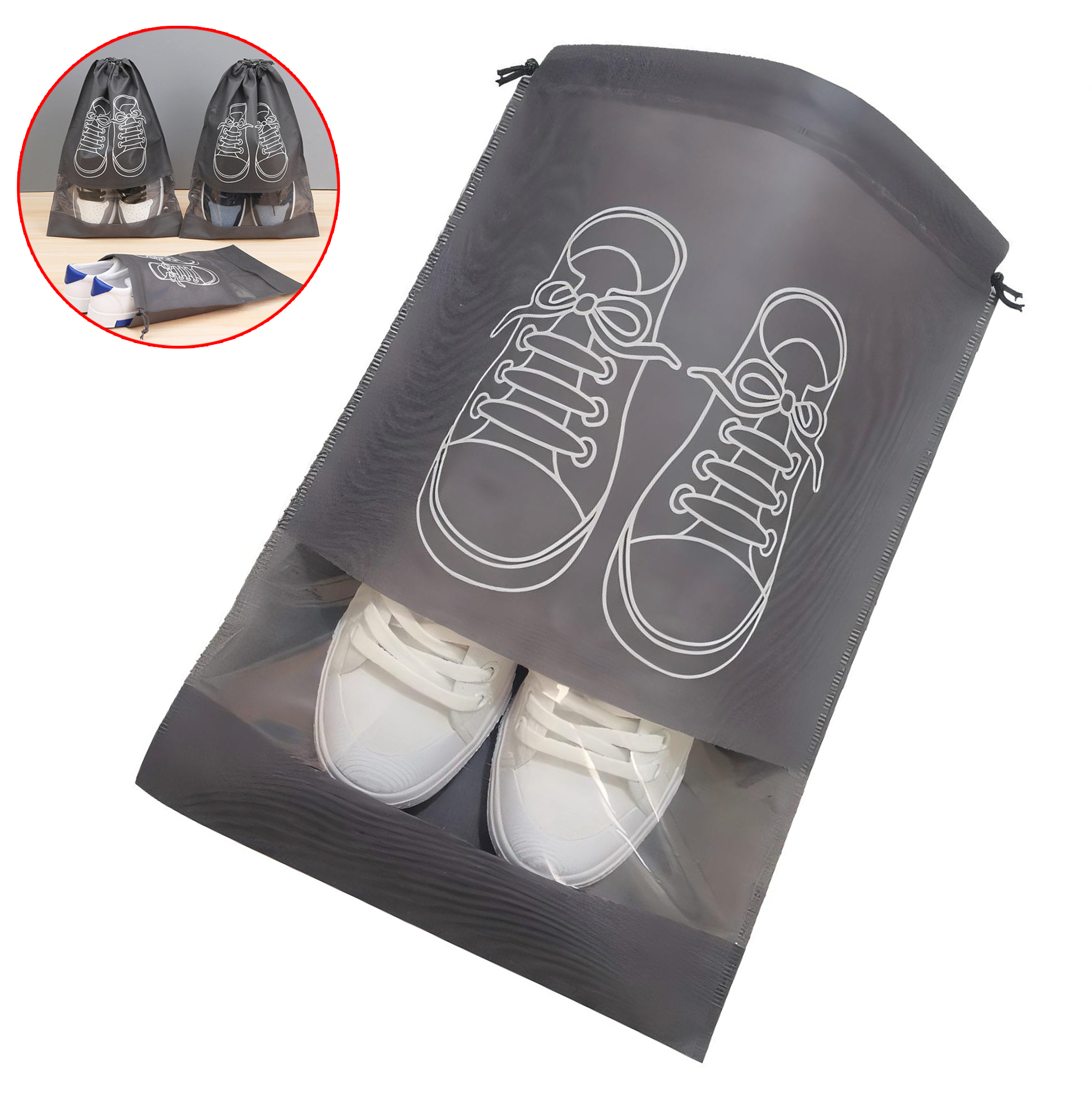 Stylish Black Drawstring Shoe Bag 