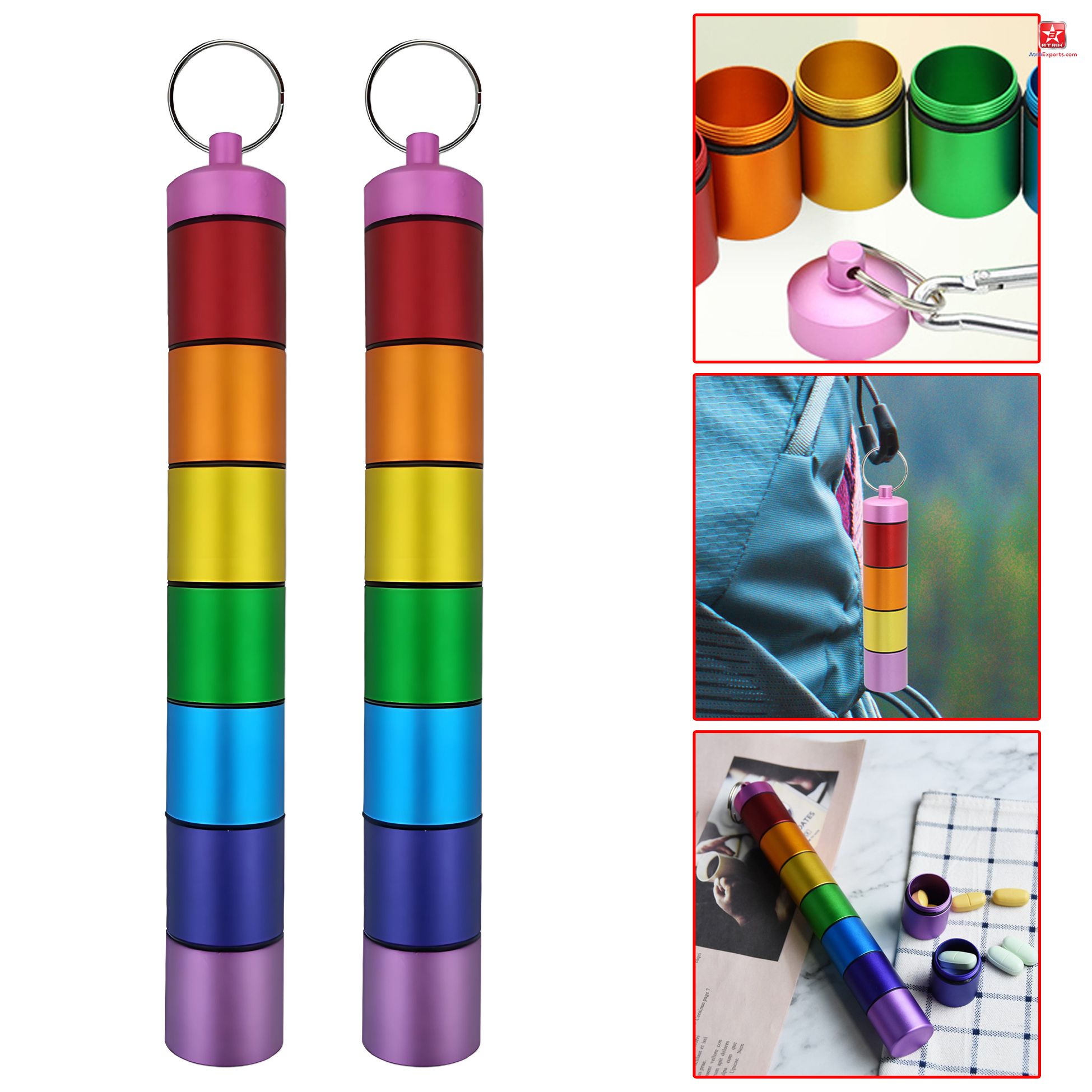 Rainbow Colored Pill Organizer Keychain