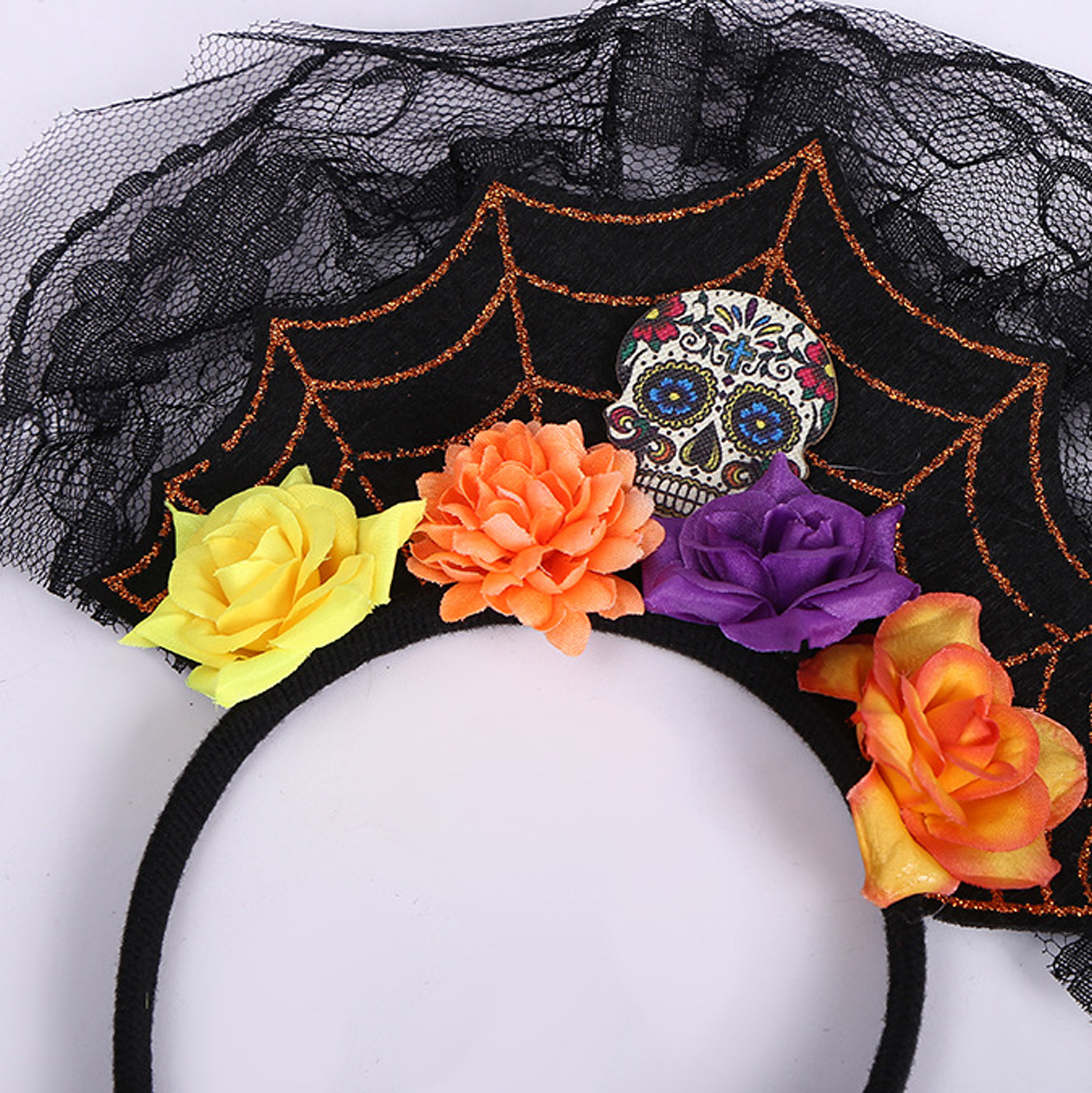 Day of The Dead Headband with Spider Web Design