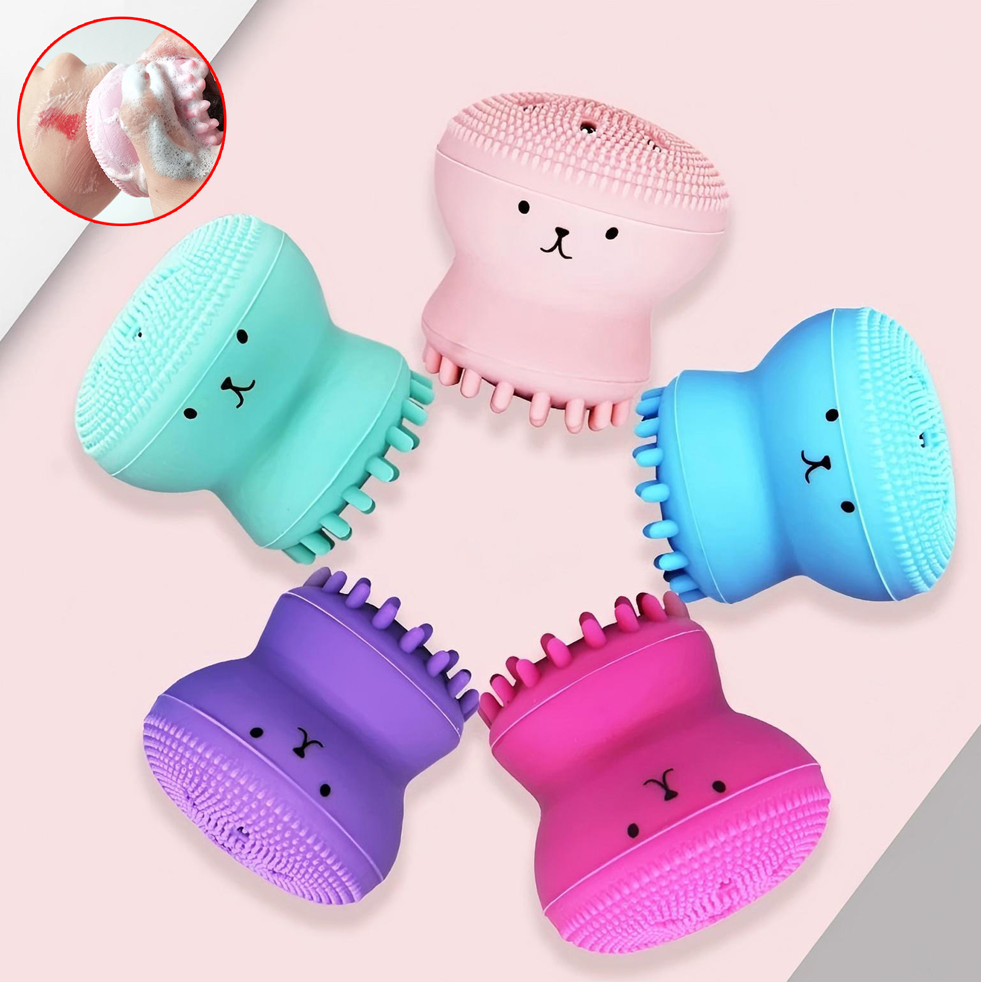 Adorable Pink Octopus Shaped Face Scrubber