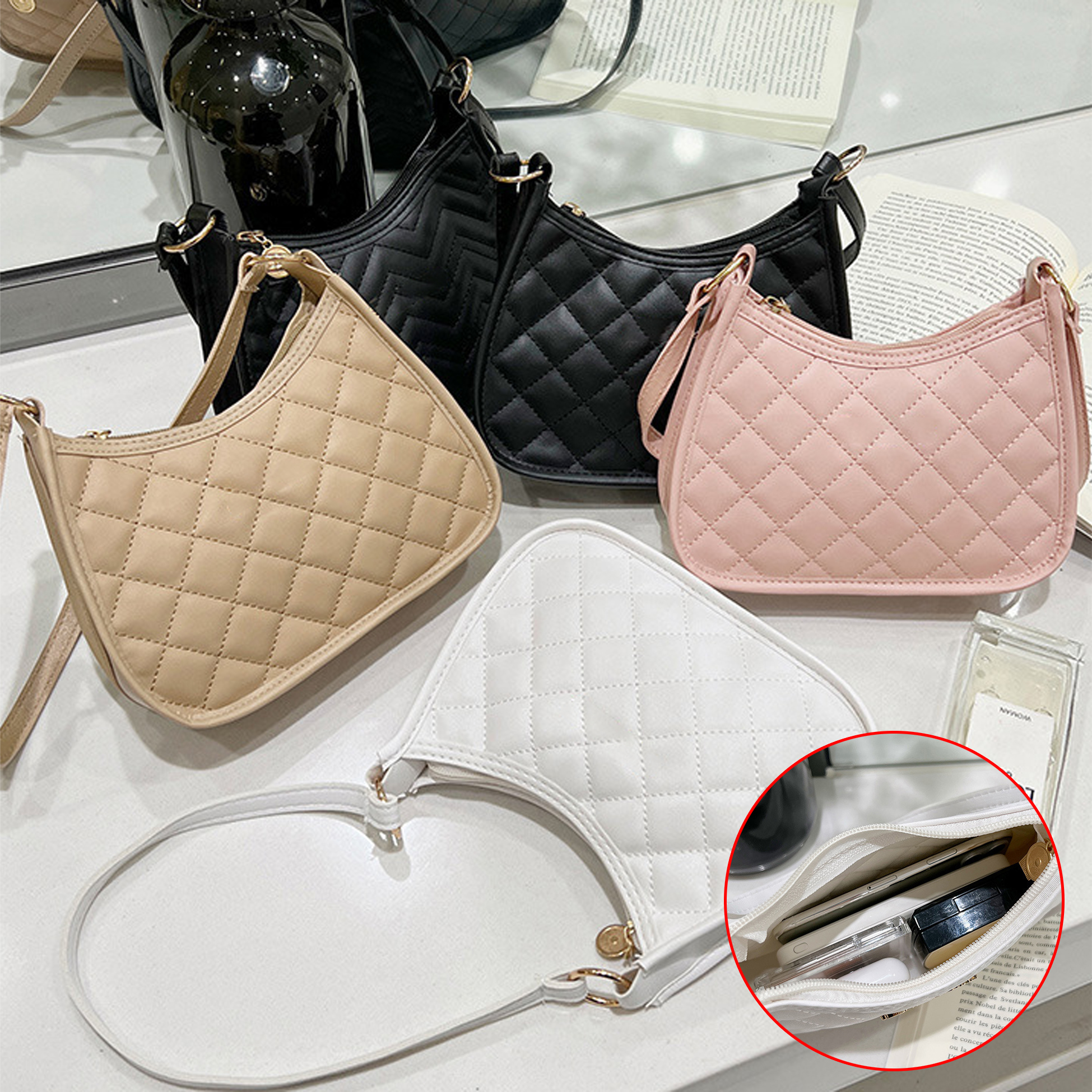Pink Quilted Shoulder Handbag