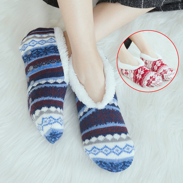 Fuzzy Lined Knit Slipper Socks