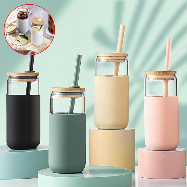 Glass Tumbler with Bamboo Lid and Silicone Sleeve