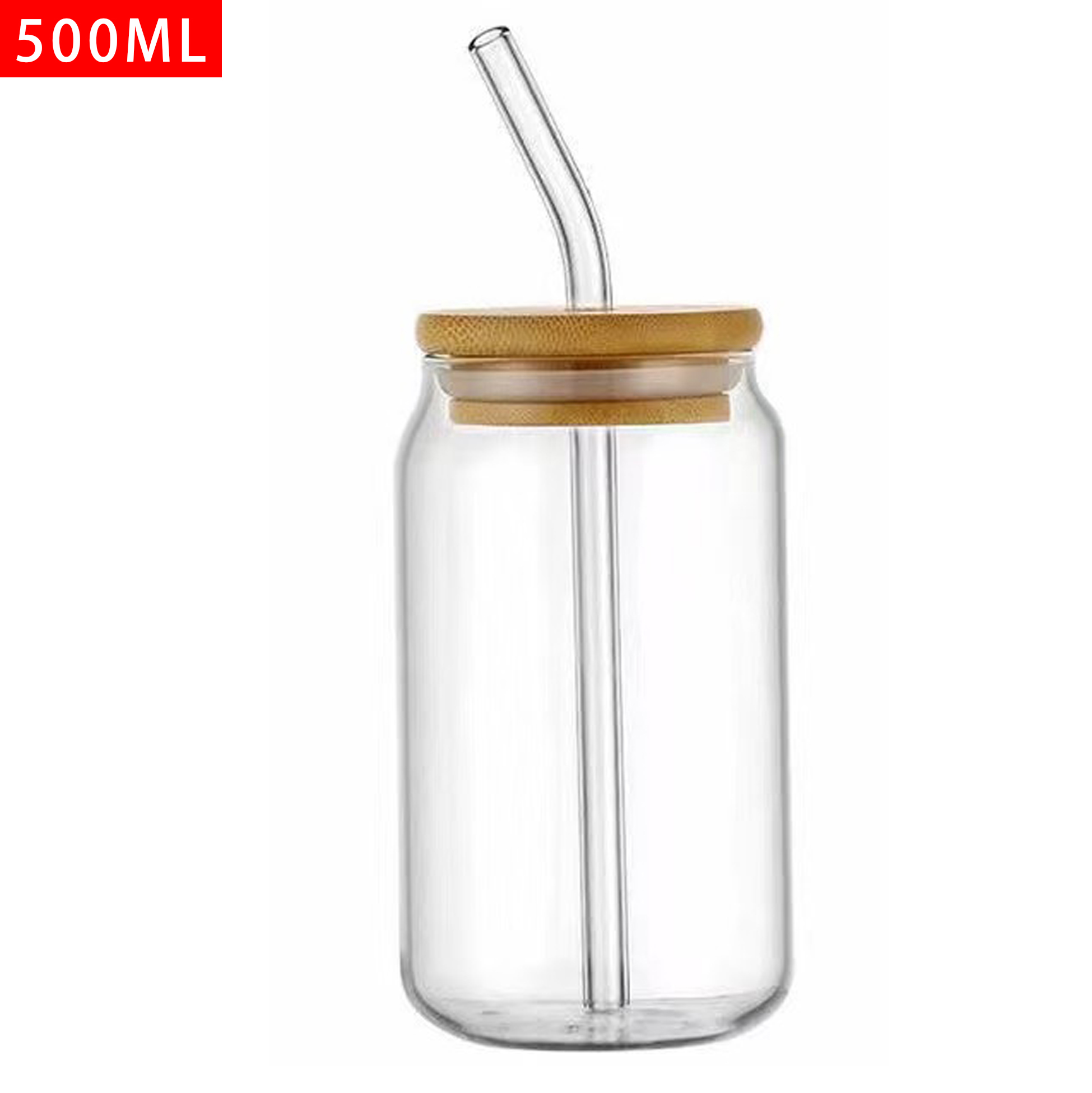 500ML Glass Drinking Cup with Bamboo Lid and Straw