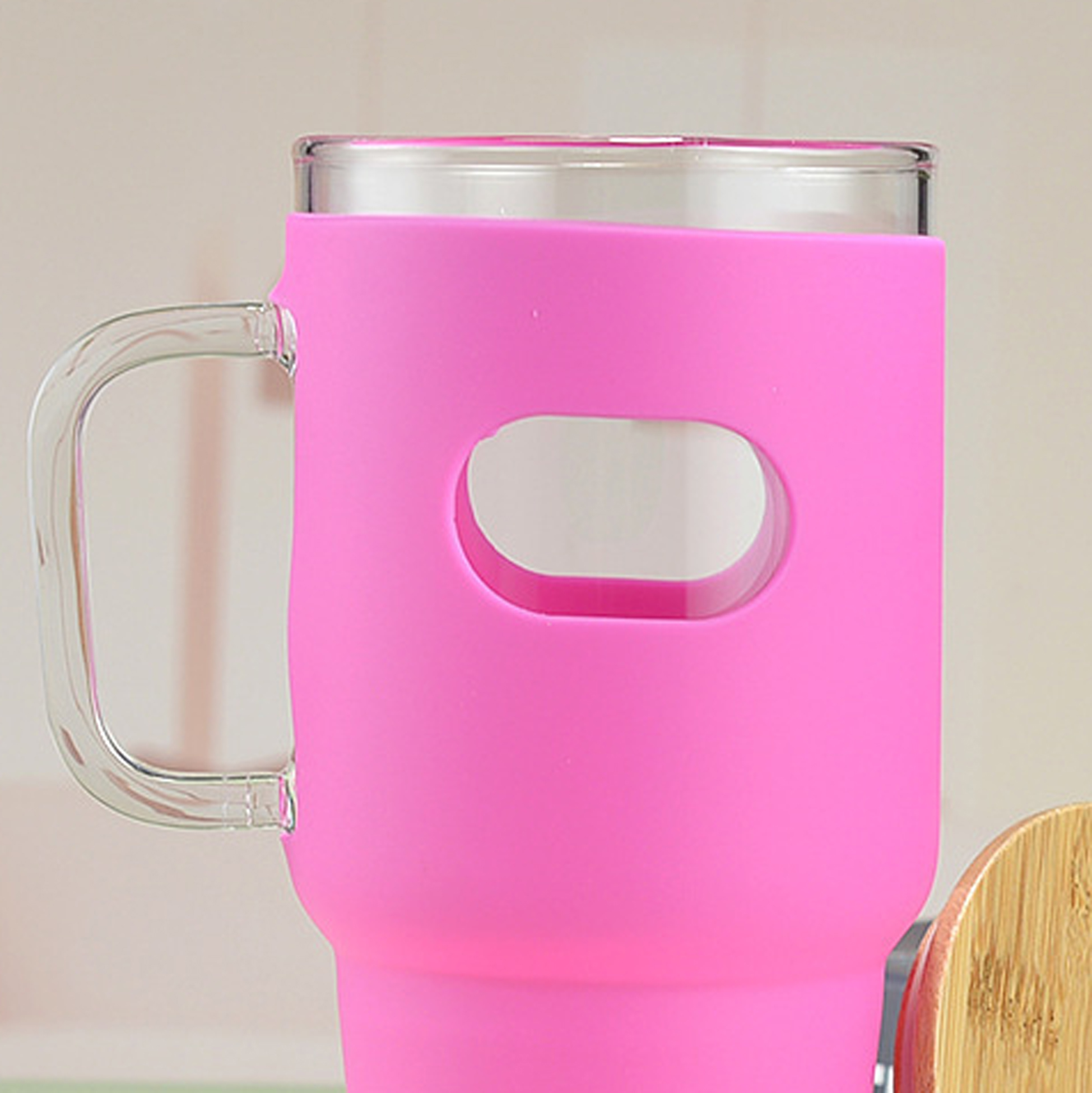 600ML Glass Tumbler with Silicone Sleeve and Bamboo Lid