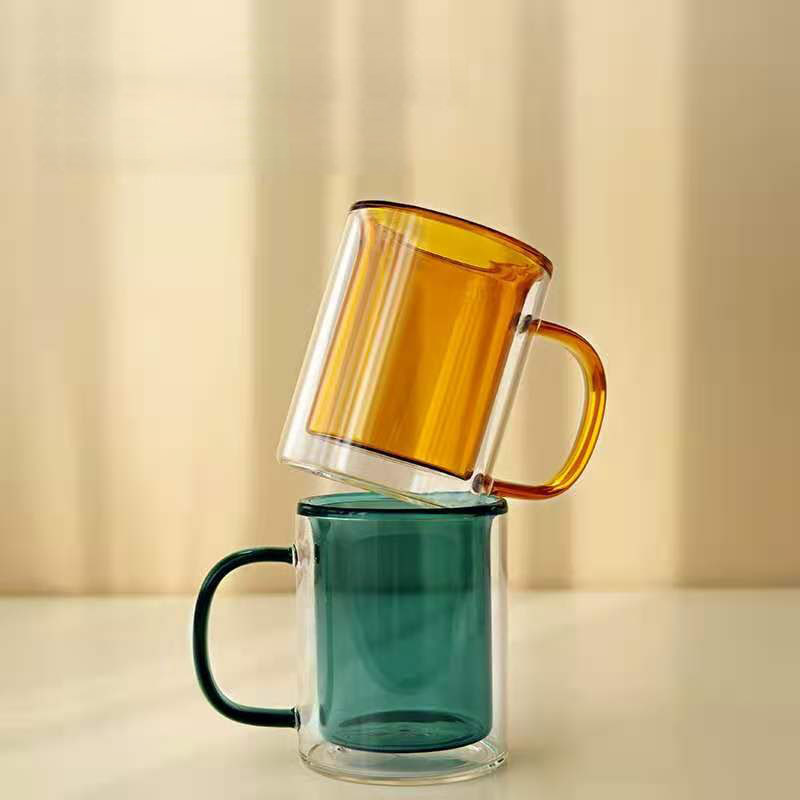 250ml/350ml Double Walled Colored Glass Mug with Handle