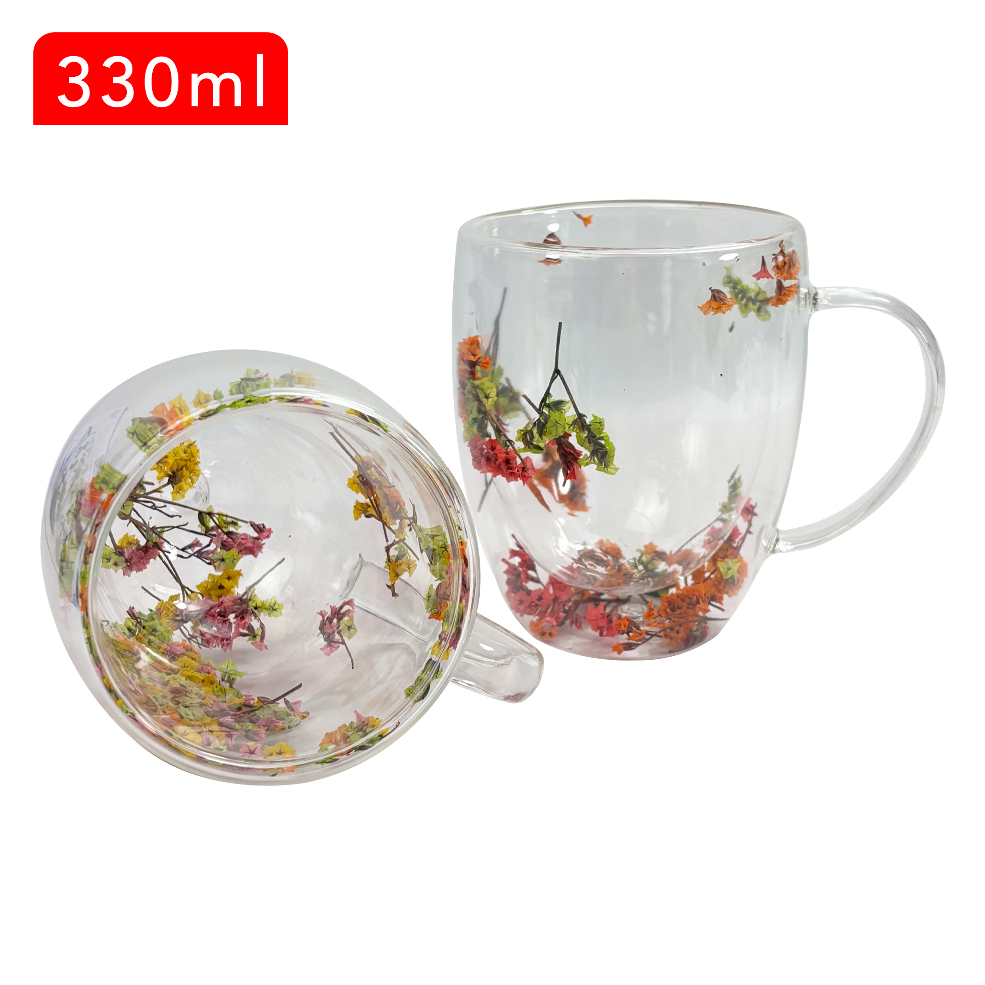 330ml Flower Double Wall Coffee Mugs