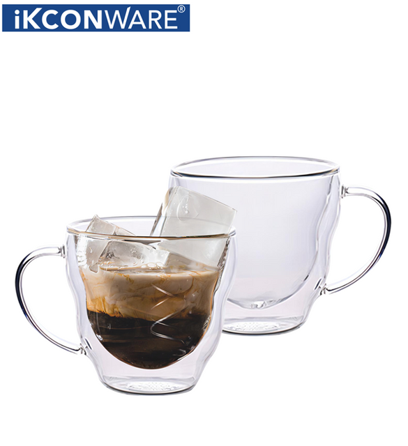 230ml Double Walled Glass Coffee Mug with Handle