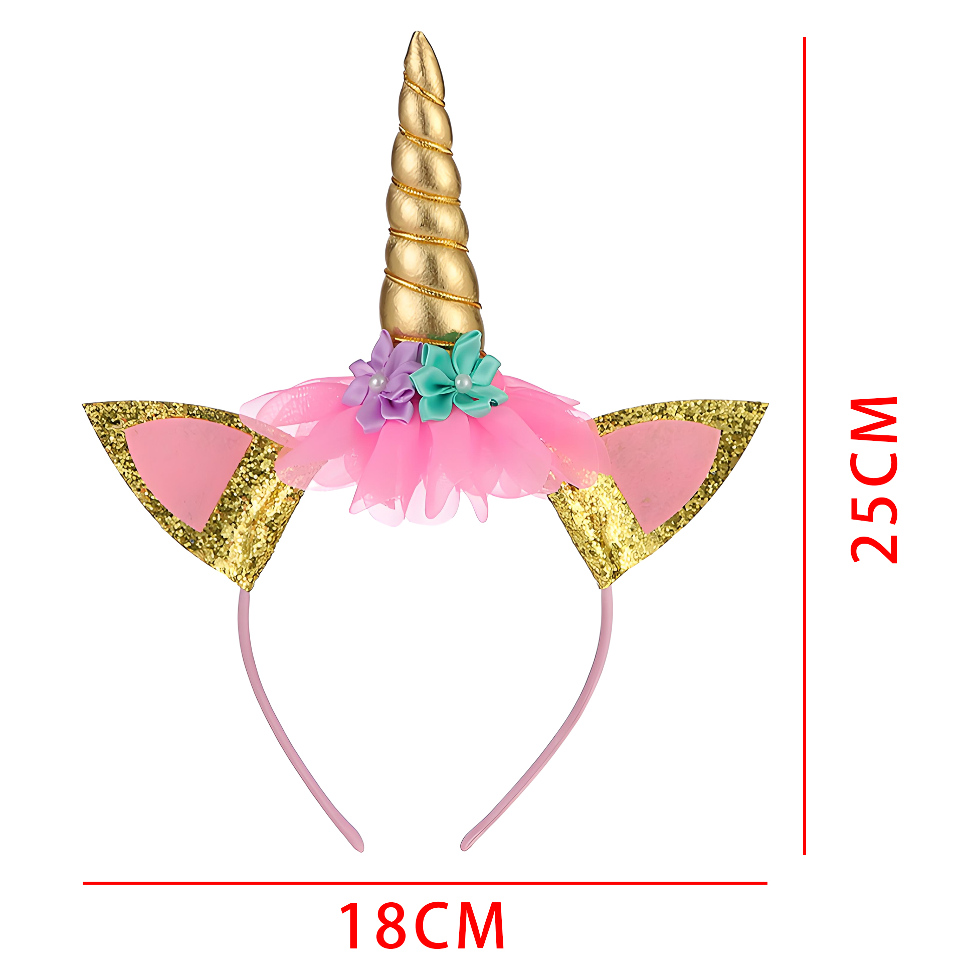 Unicorn Headband with Ears and Flowers
