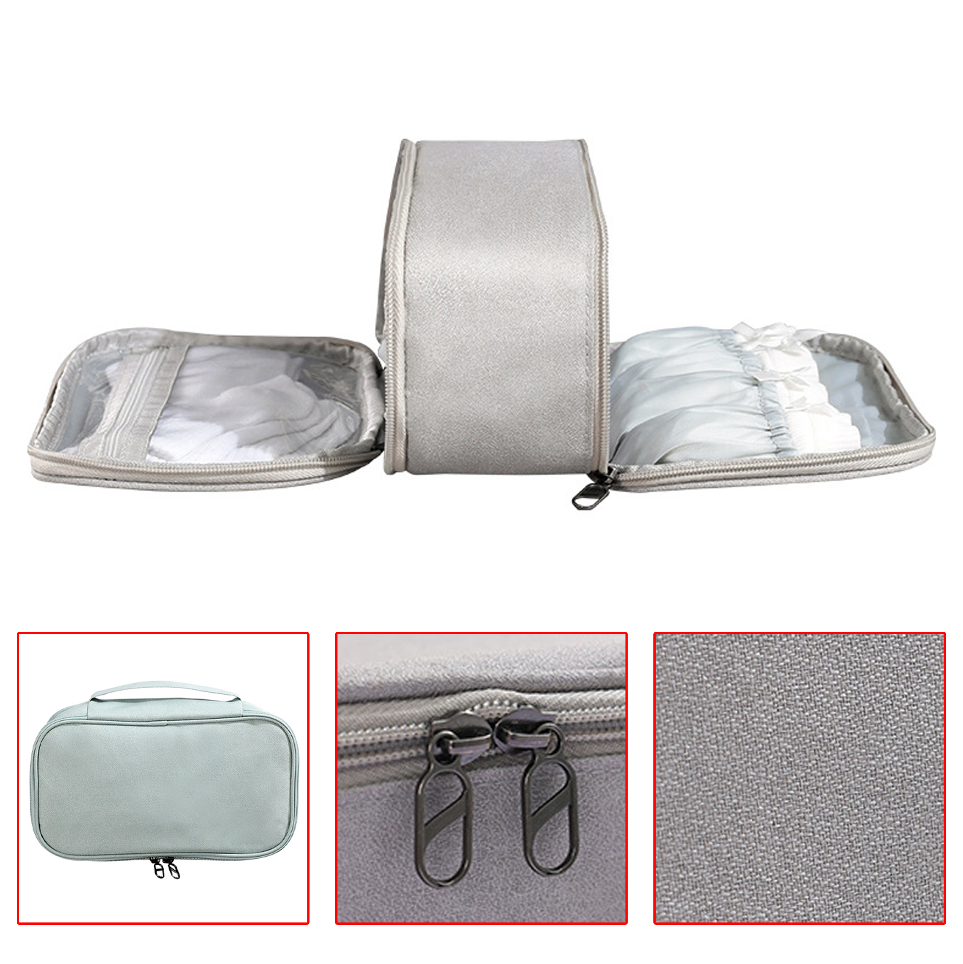 Gray Travel Bra And Underwear Organizer Bag