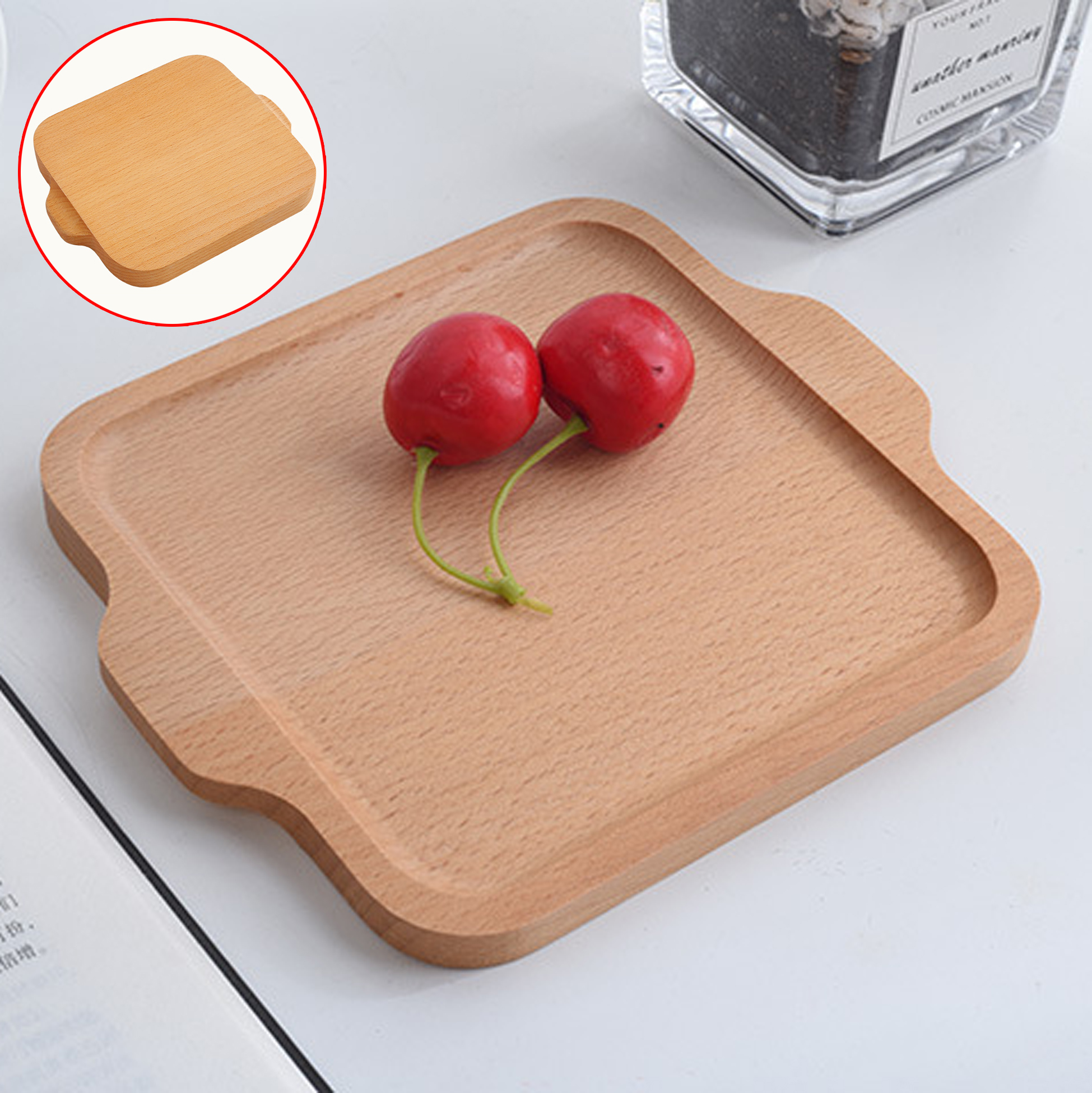 Square Wooden Serving Tray with Handles
