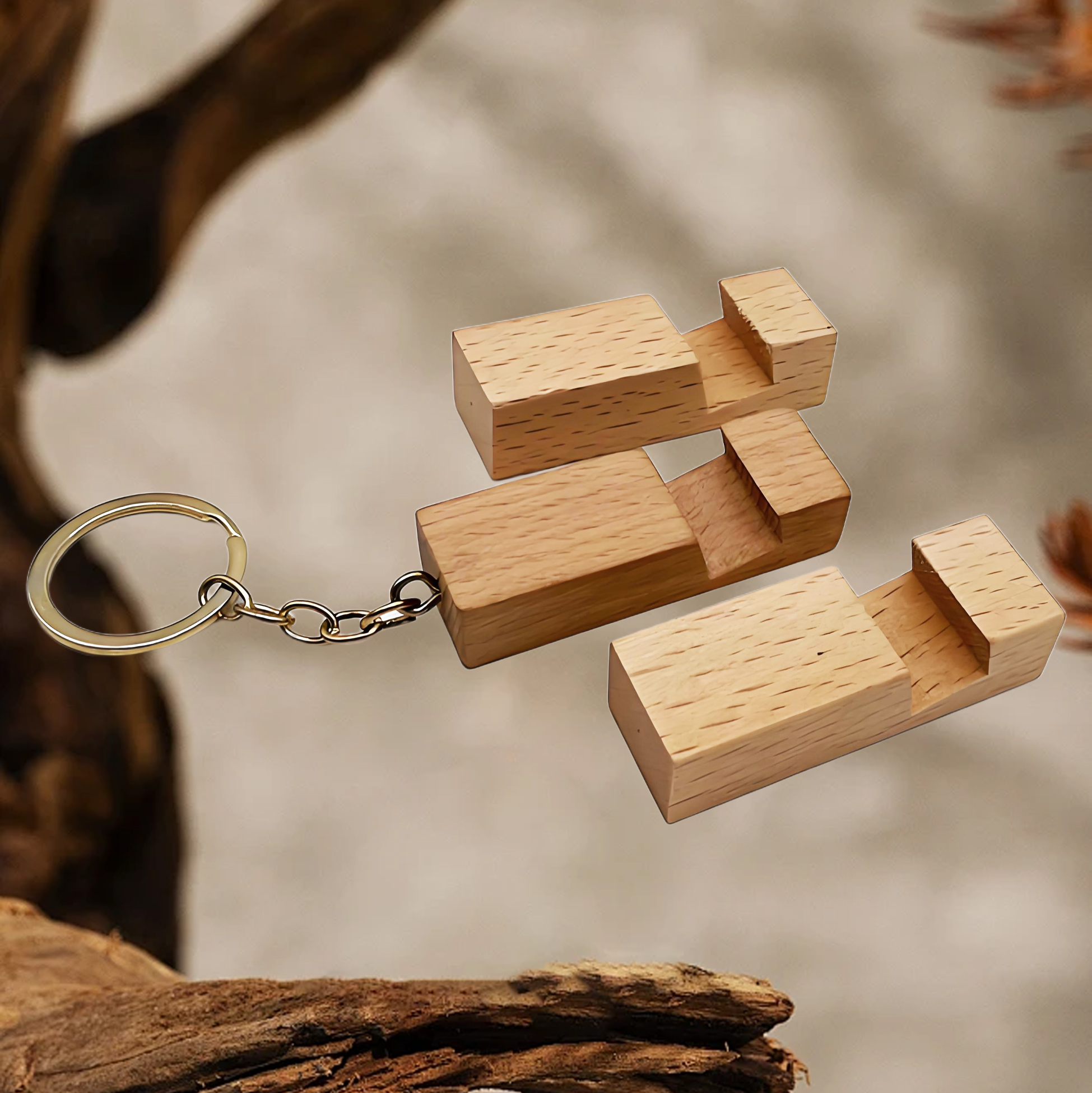 Wooden Multi - function Keychain Phone Stand