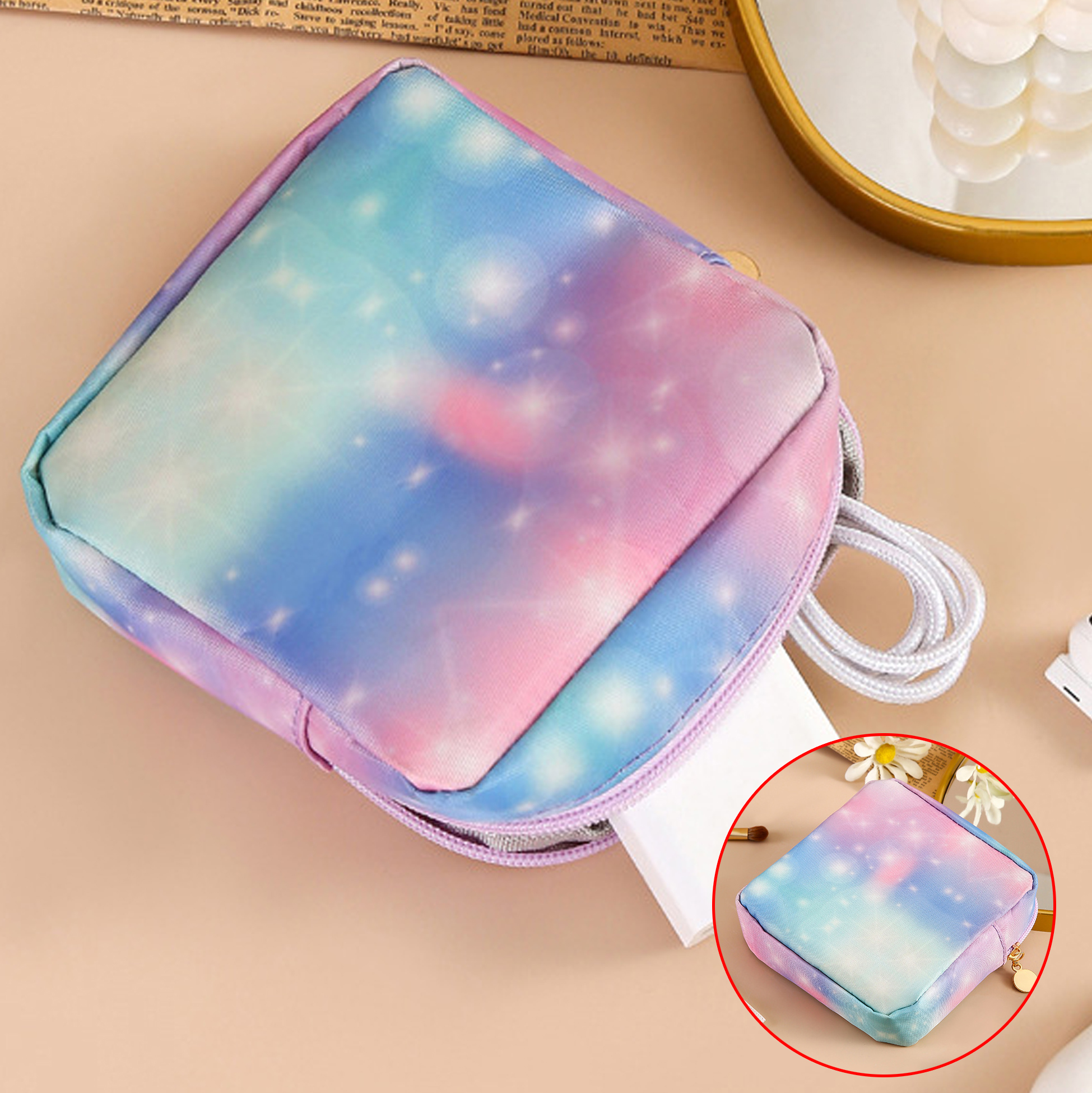 Pastel Galaxy Printed Square Makeup Bag