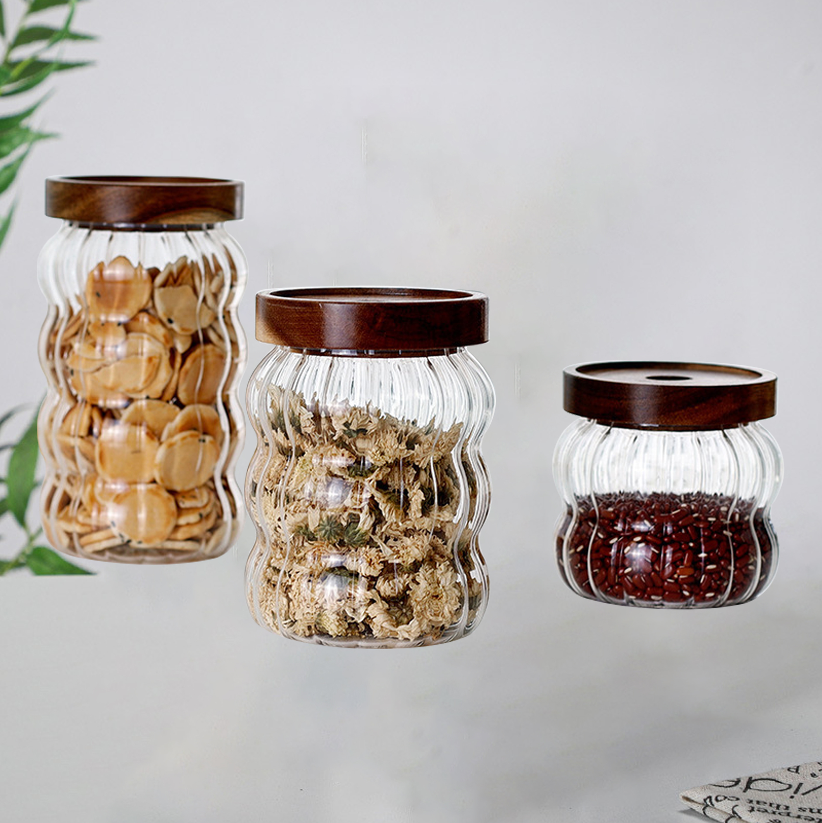 Airtight Bamboo Lid Glass Storage Jars for Home Use
