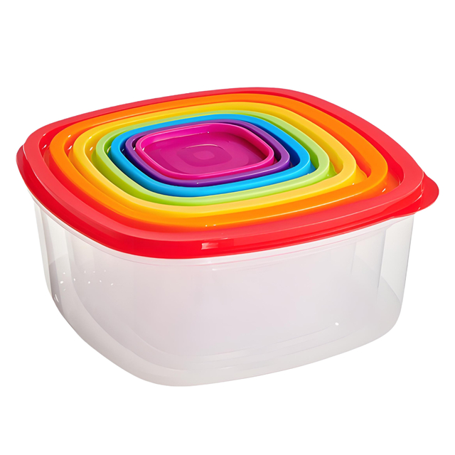 7 Piece Plastic Food Storage Bowl Set with Colorful Lids