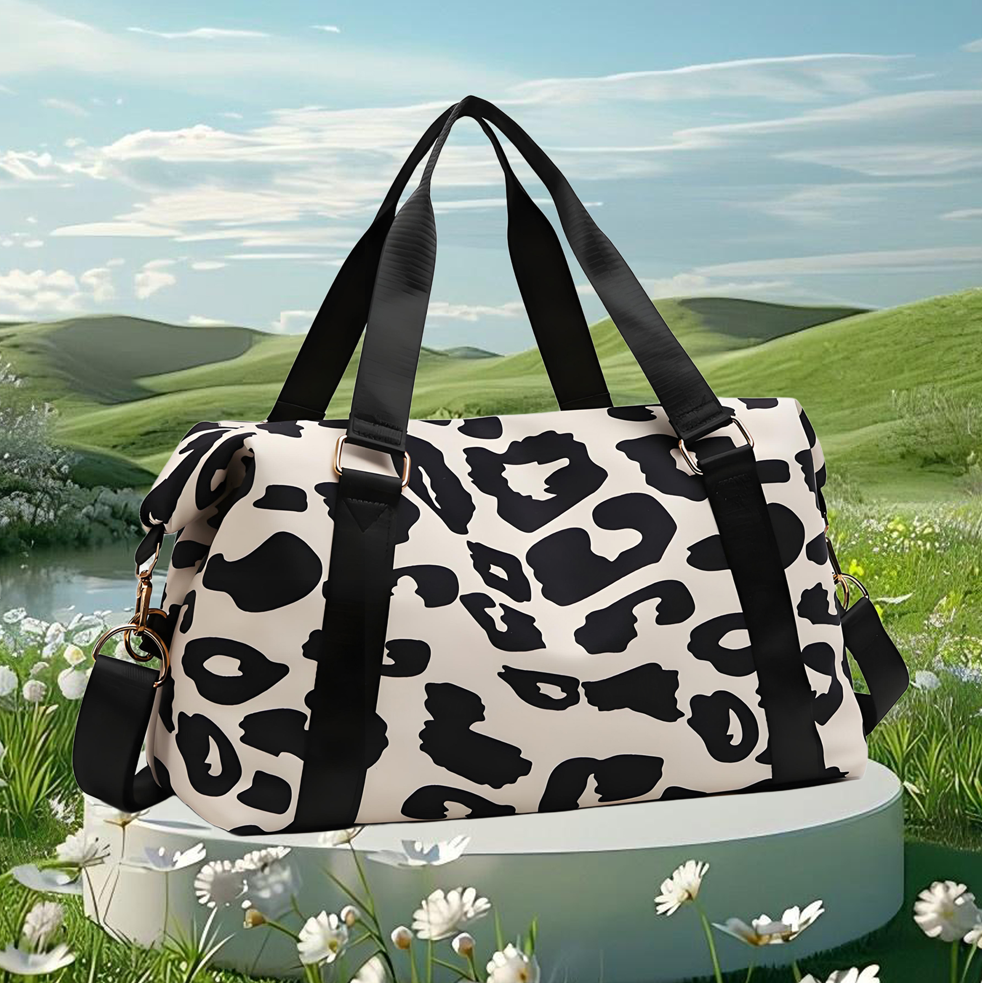 Black & White Leopard Print Duffel Bag