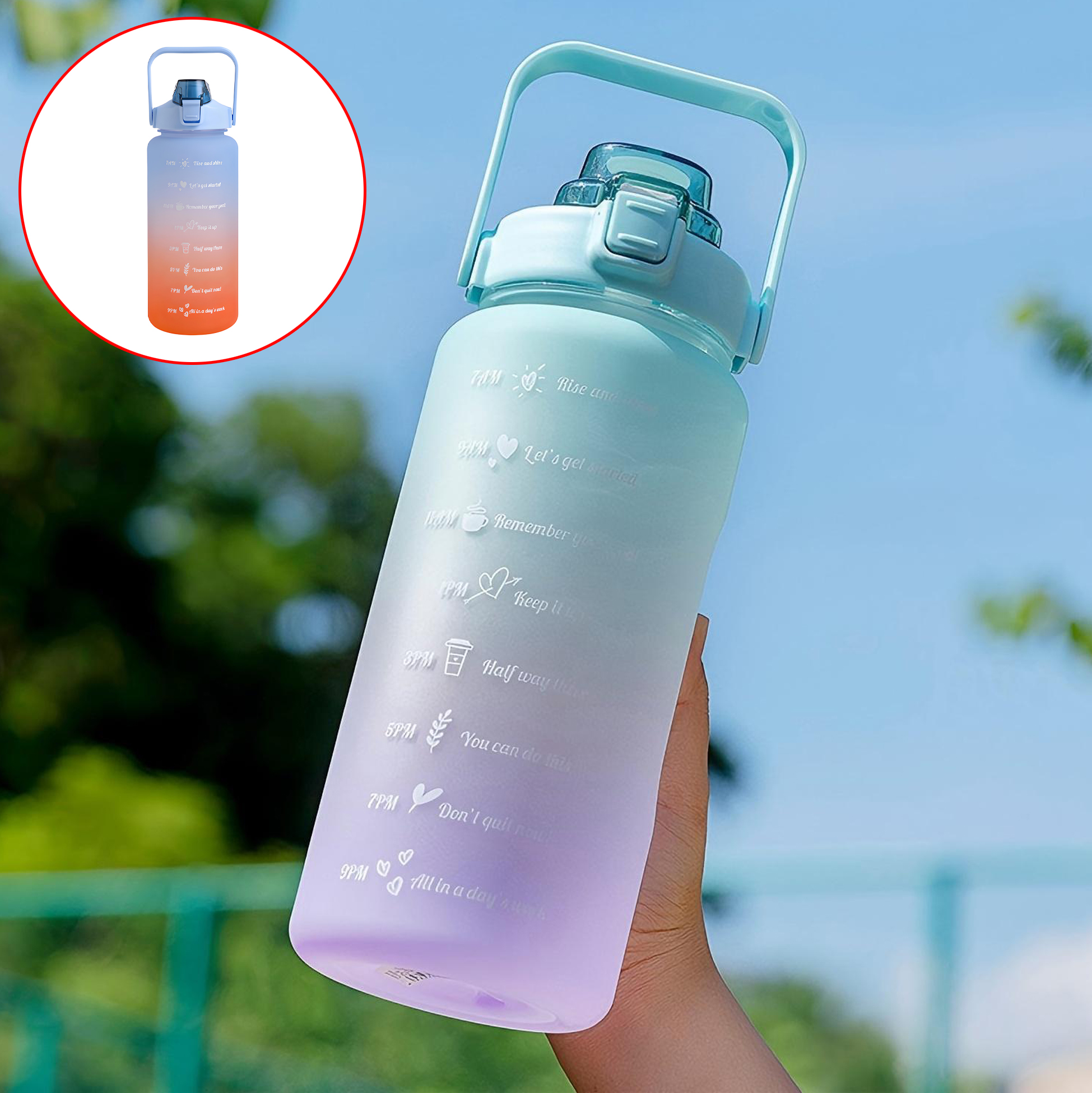 2L Large Capacity Motivational Water Bottle