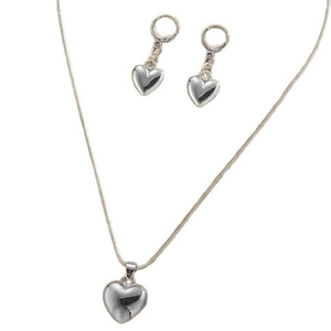 Silver Heart Jewelry Set with Necklace & Earrings