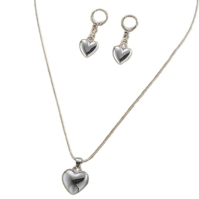 Silver Heart Jewelry Set with Necklace & Earrings