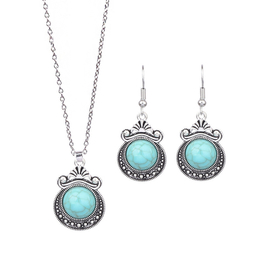 Turquoise - Adorned Silver-Toned Jewelry Set