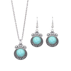 Turquoise - Adorned Silver-Toned Jewelry Set