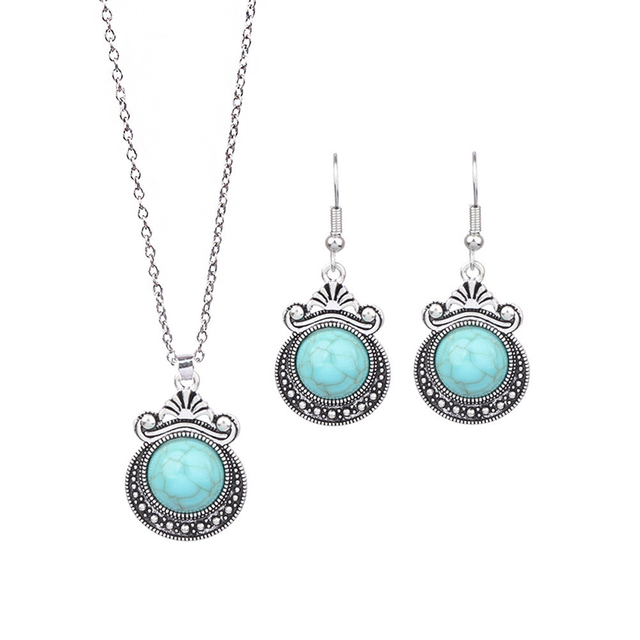 Turquoise - Adorned Silver-Toned Jewelry Set