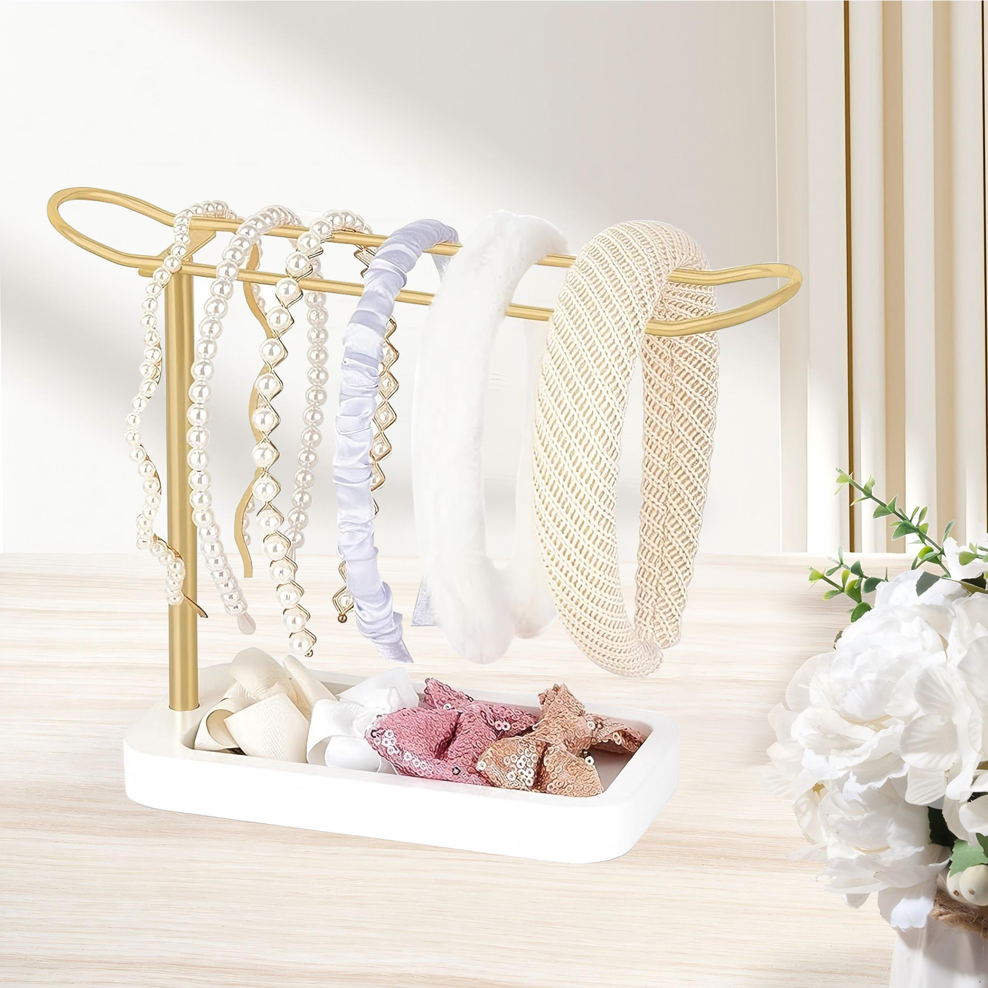 Gold Metal Headband & Hair Accessory Organizer Rack