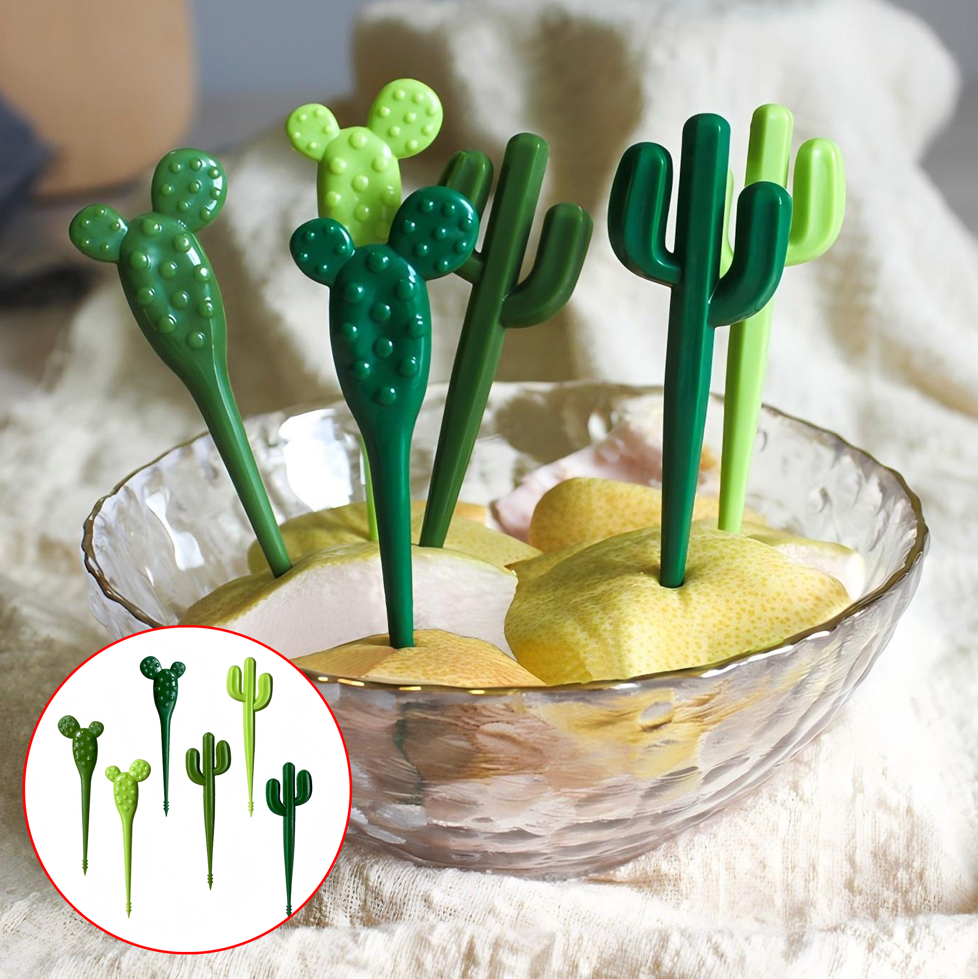 6 Piece Cactus Shaped Fruit Forks Set
