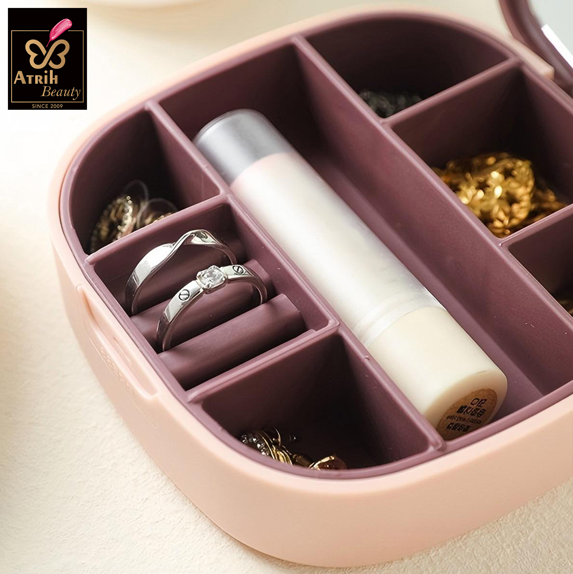 7 Compartment Jewelry Storage Box with Mirror