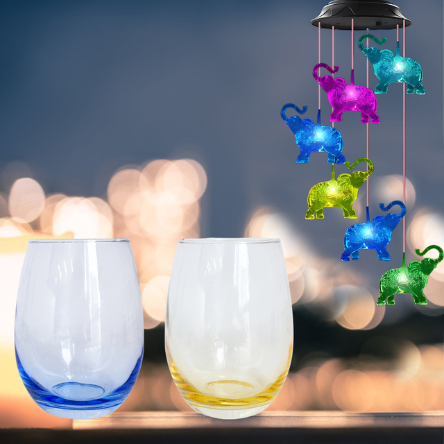 Elephant - Themed Wine Glass & Wind Chime Night Light Set