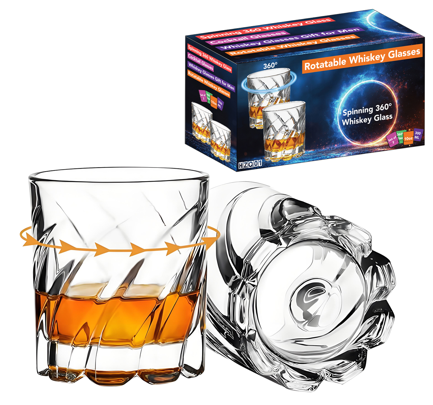 2 Piece Set of Revolving Whiskey Glasses