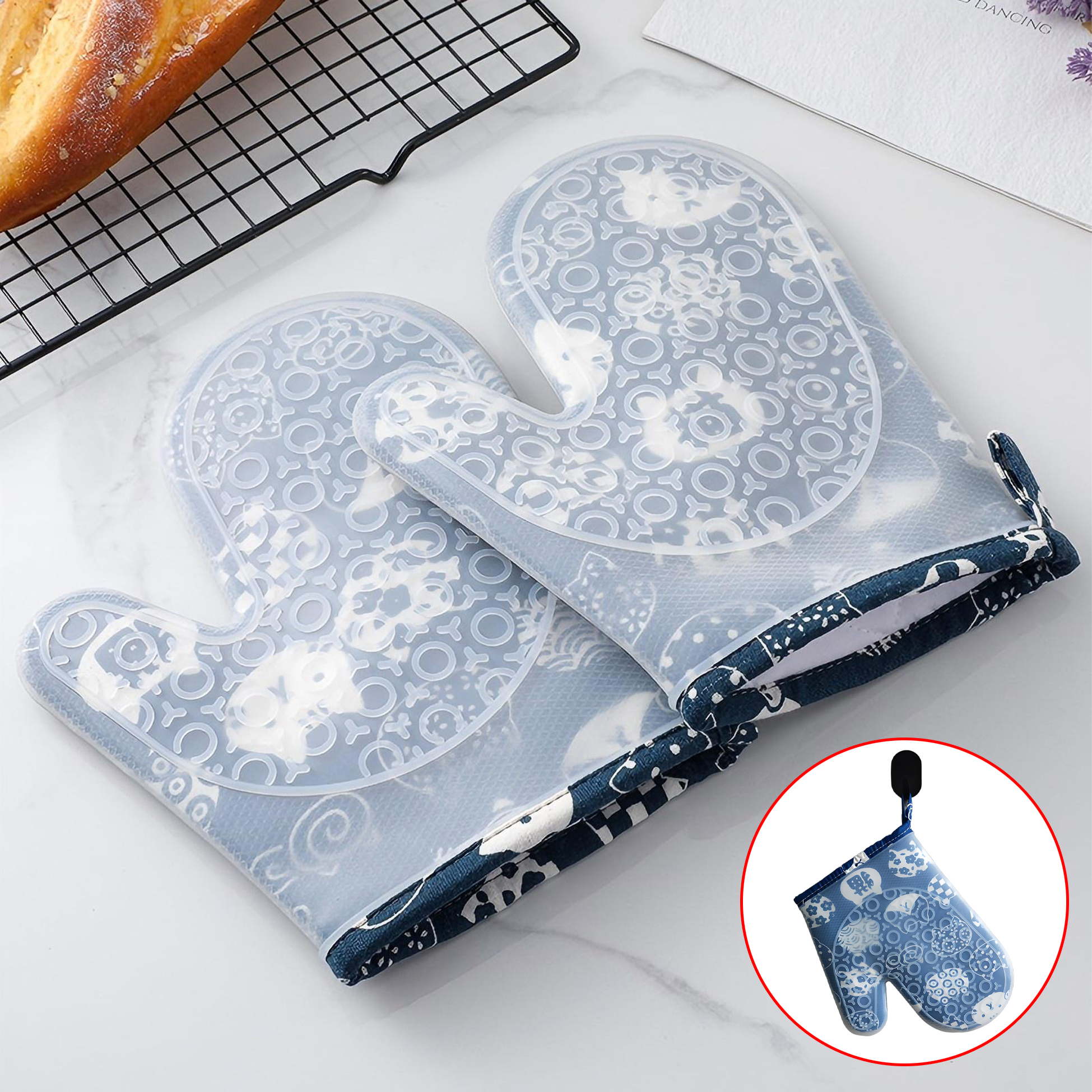Blue Cartoon Patterned Silicone Oven Mitt