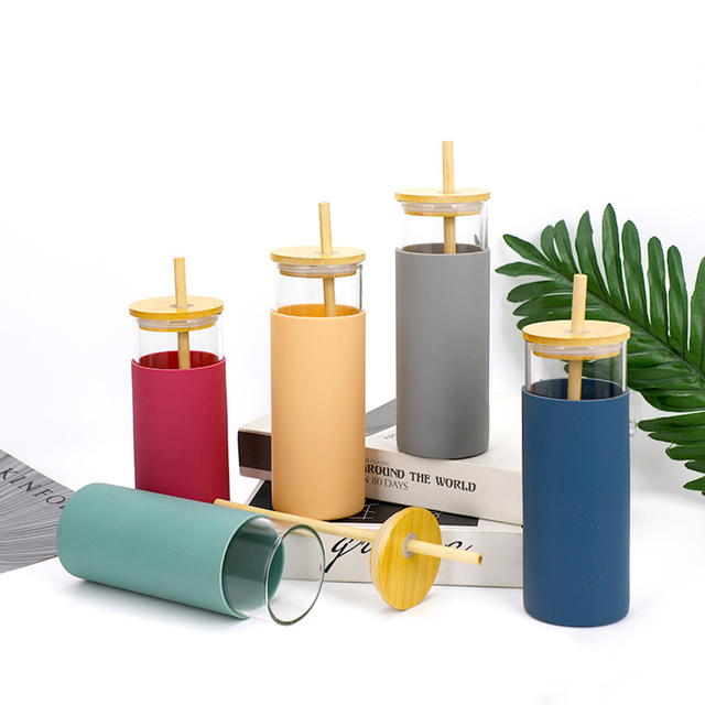 500ML Glass Tumbler Set with Bamboo Lids and Straws