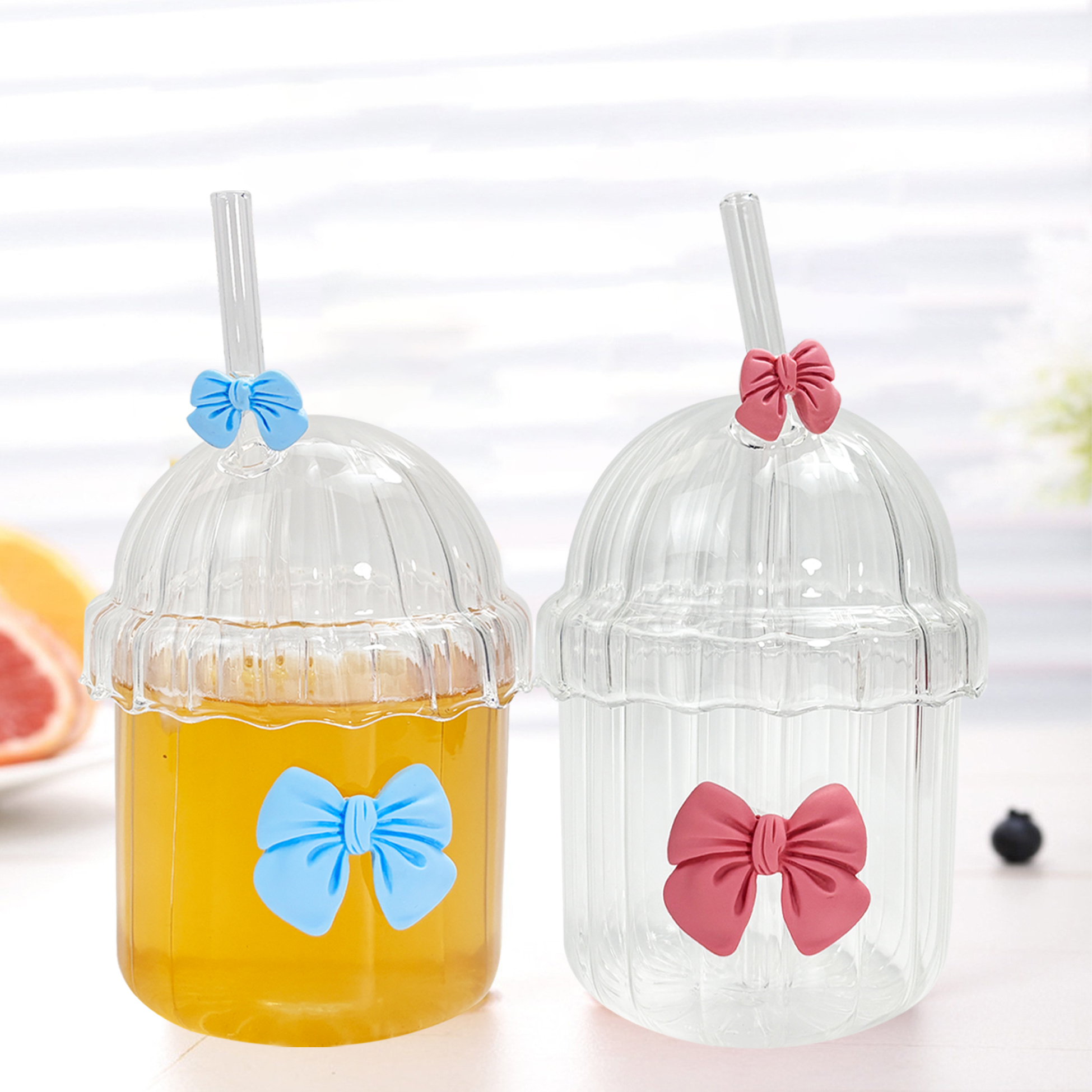 Set of 3 Bow - Decorated Plastic Straw Cups