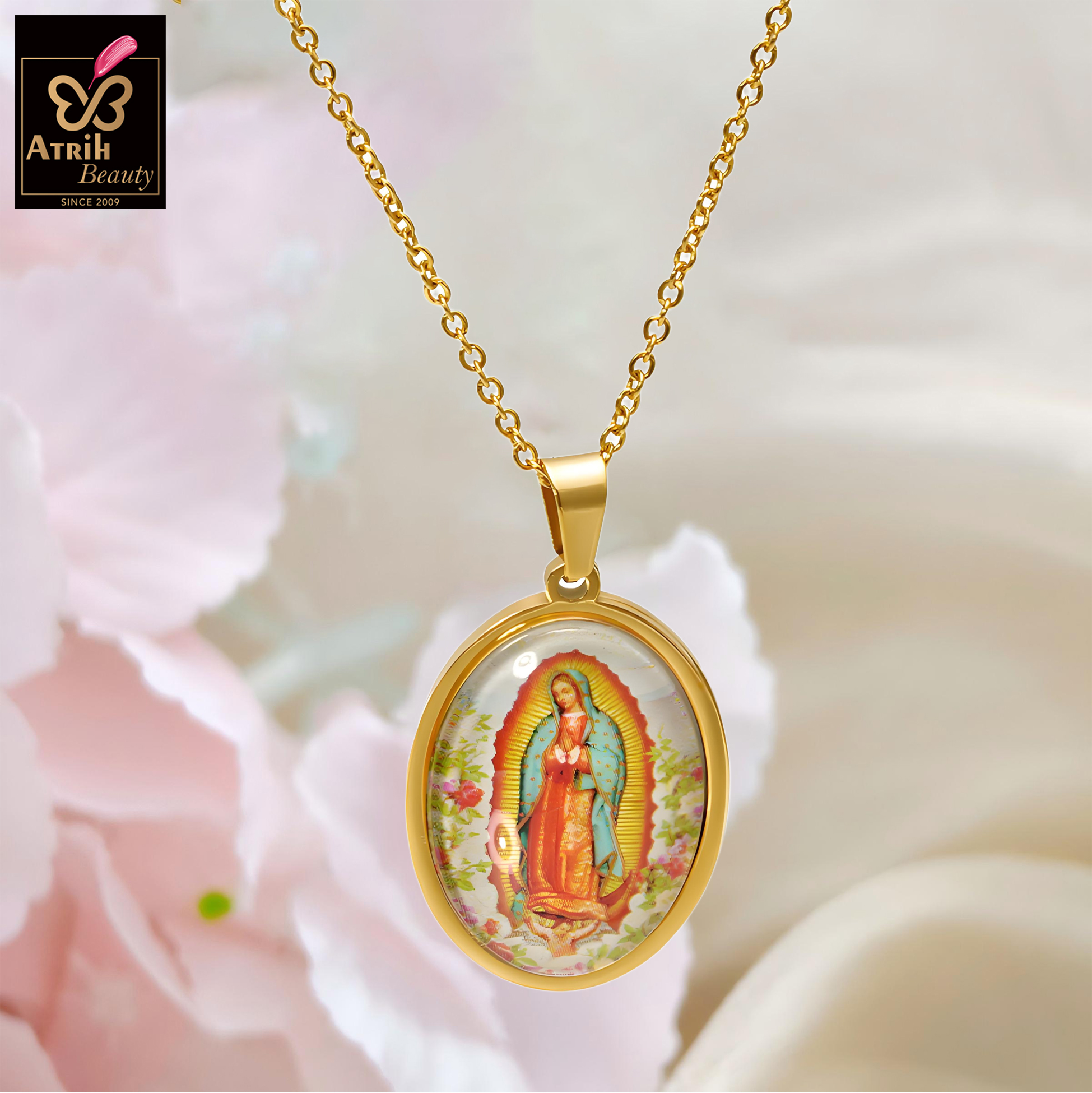 Gold Plated Our Lady of Guadalupe Pendant Necklace