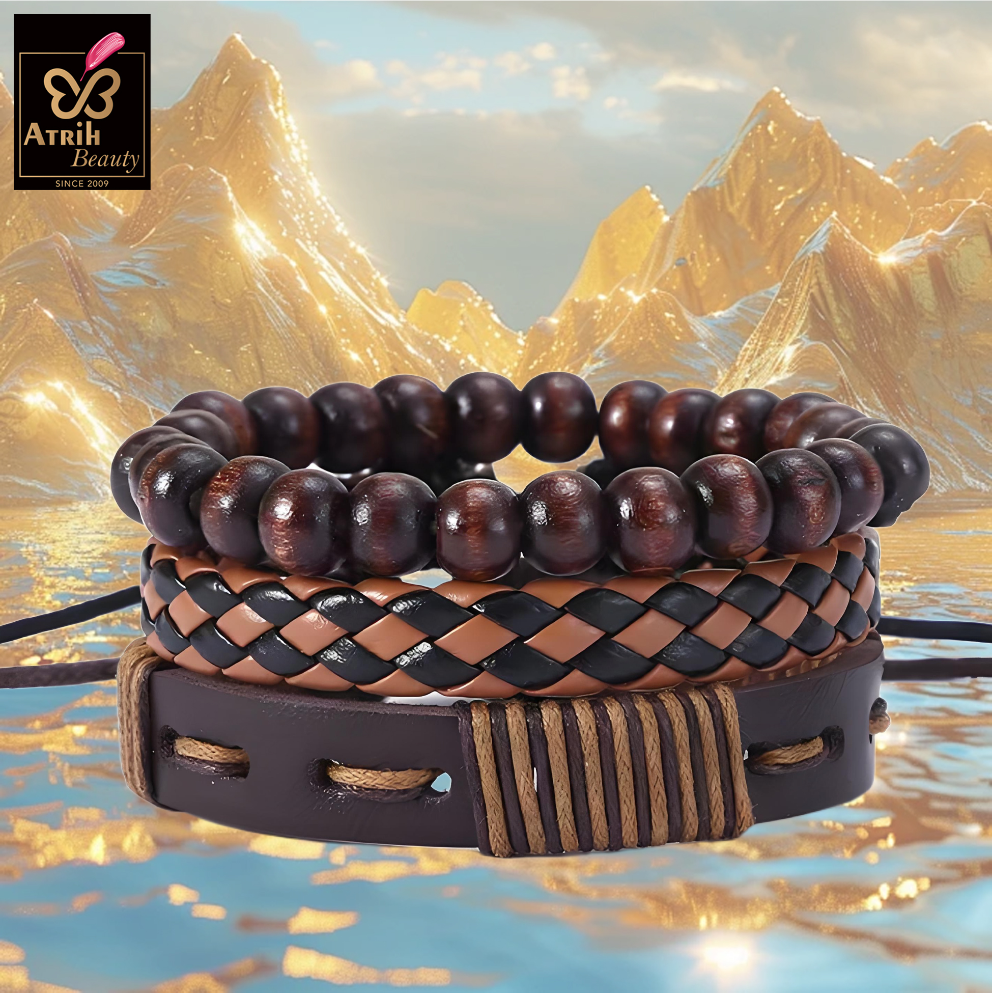 Handmade Wooden Bead And PU Bracelet
