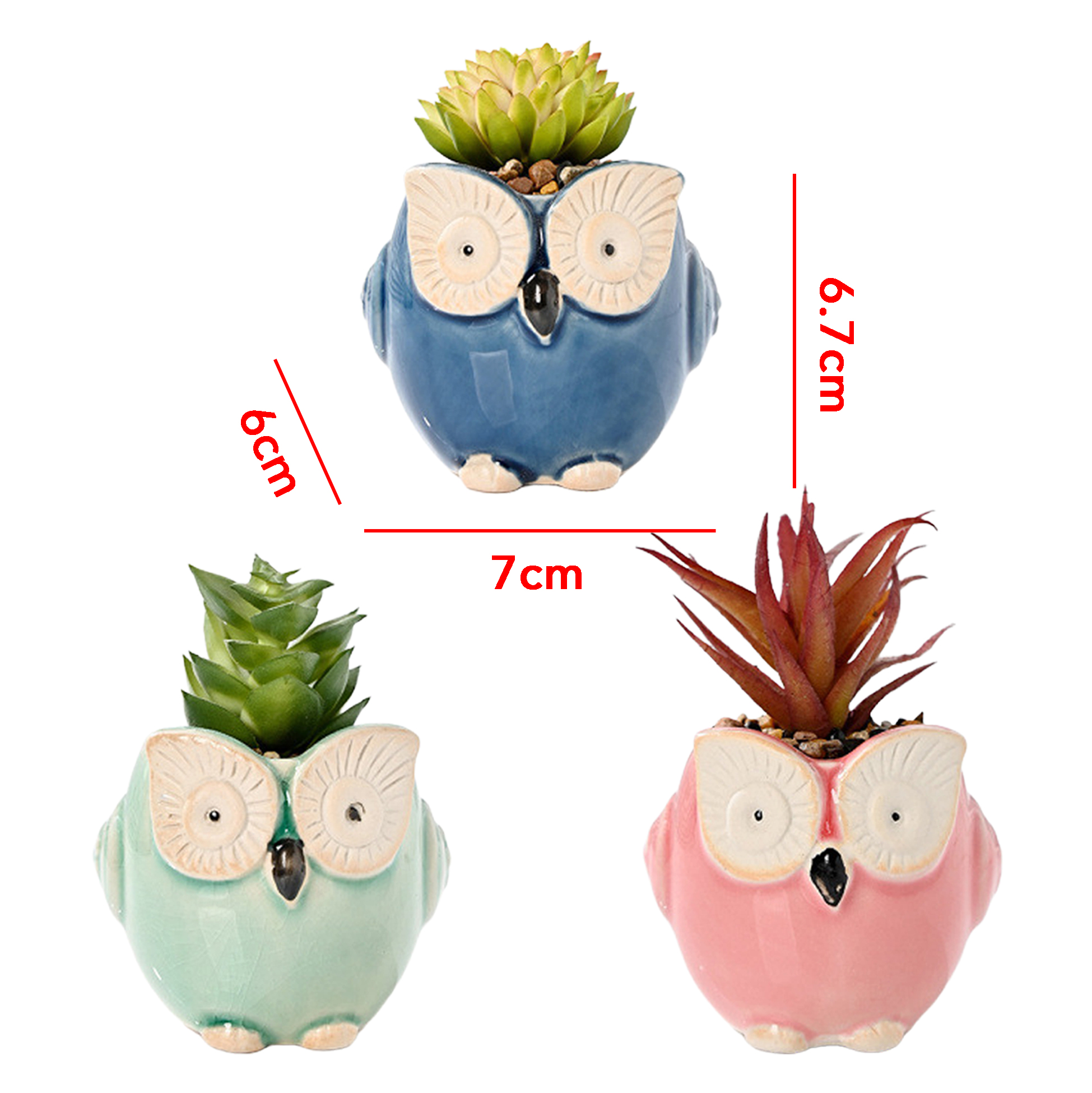 Set of 3 Owl Succulent Pot
