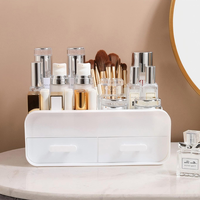 White Double Drawer Cosmetic Organizer
