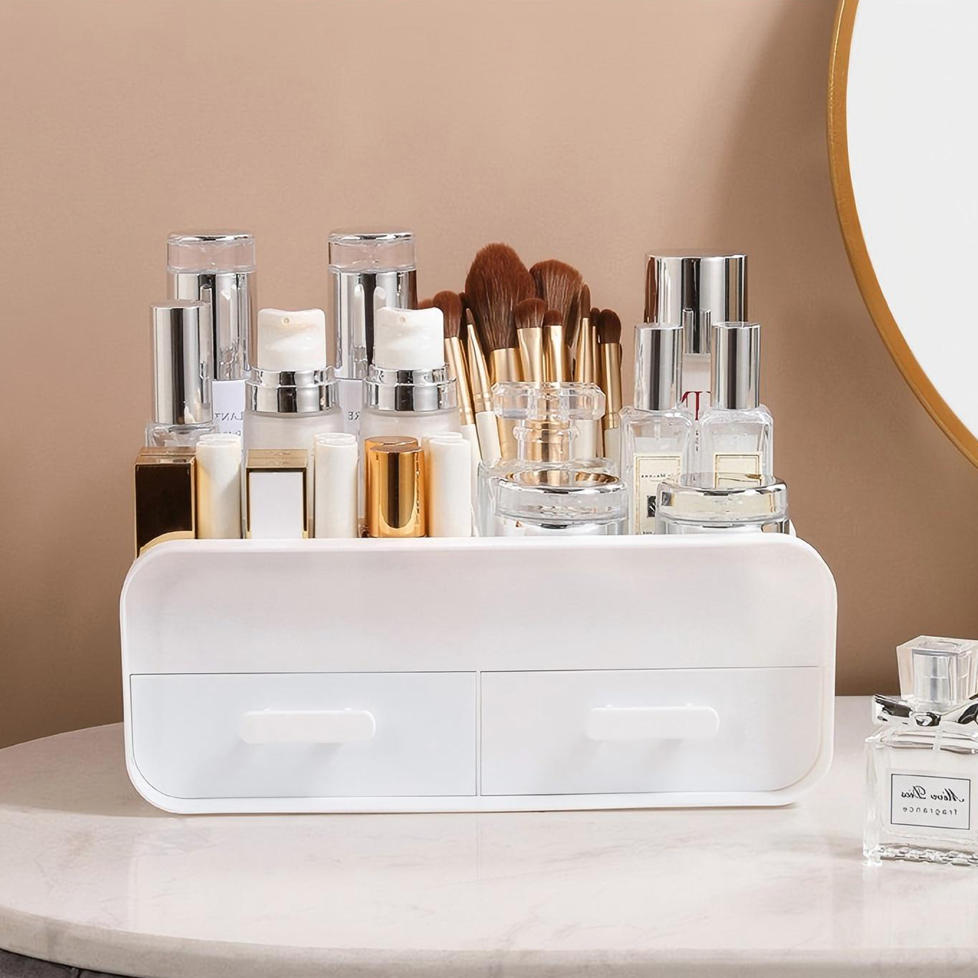 White Double Drawer Cosmetic Organizer