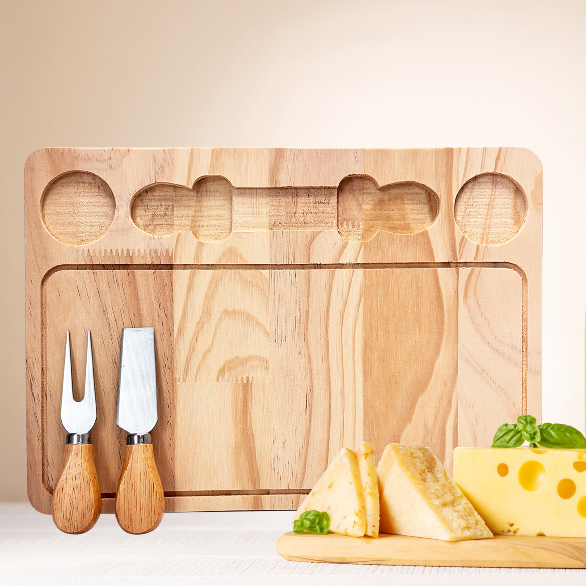 Wooden Cheese Board Set with 2 Tools