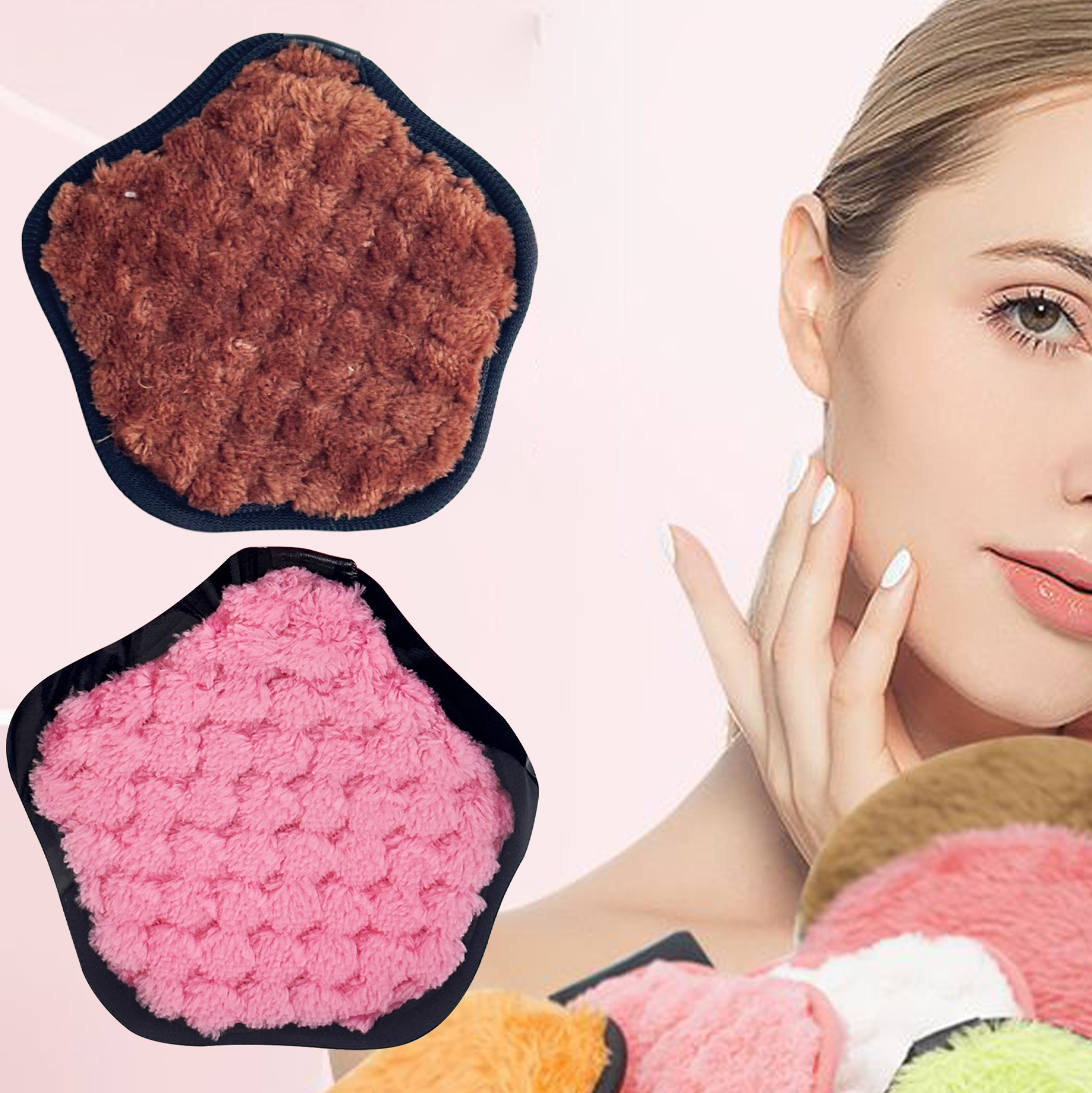 Set of 3 Flower-Shaped Plush Facial Cleansing Pad