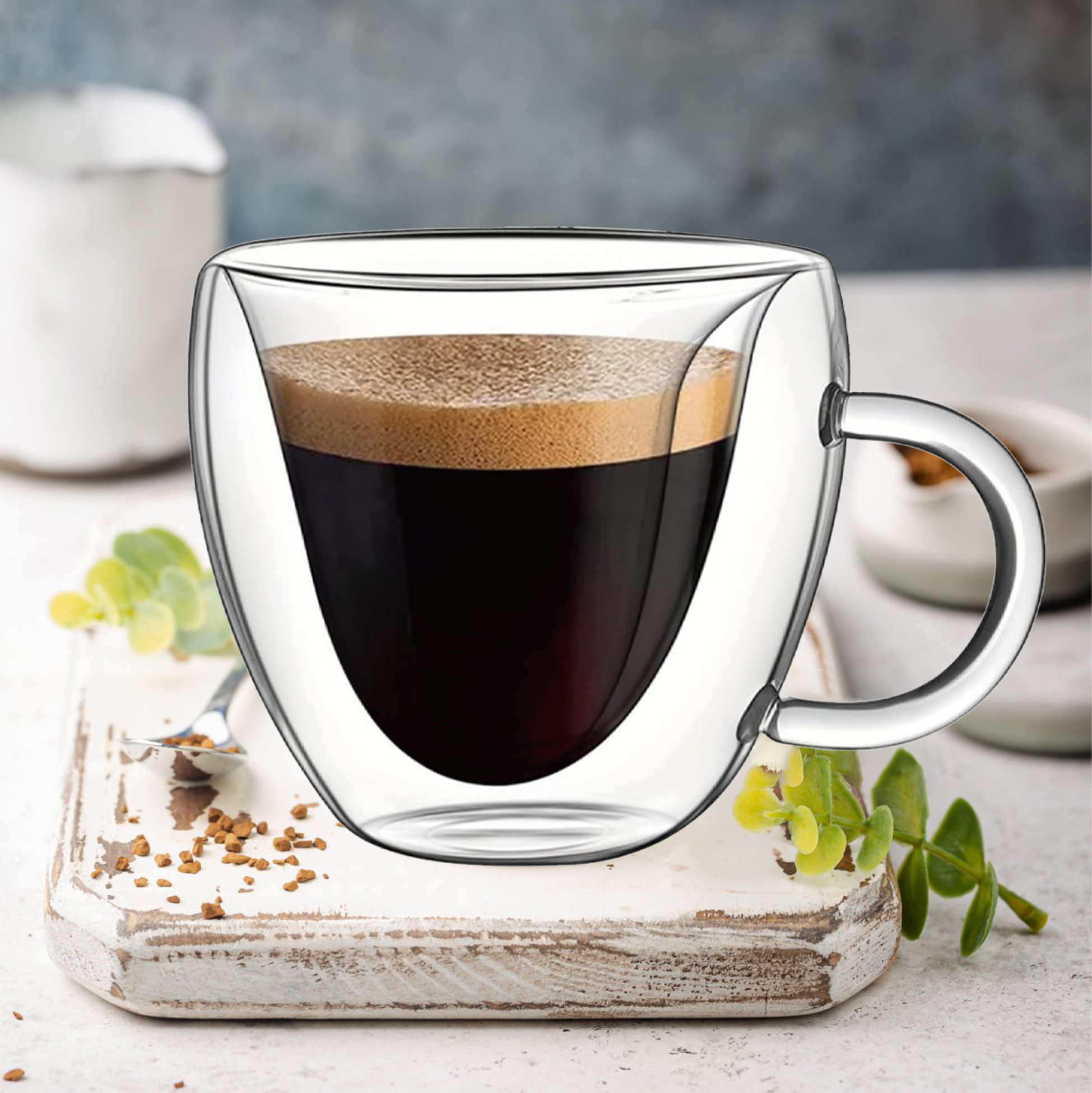 260ml Double-Wall Heart-themed Glass Coffee Mugs