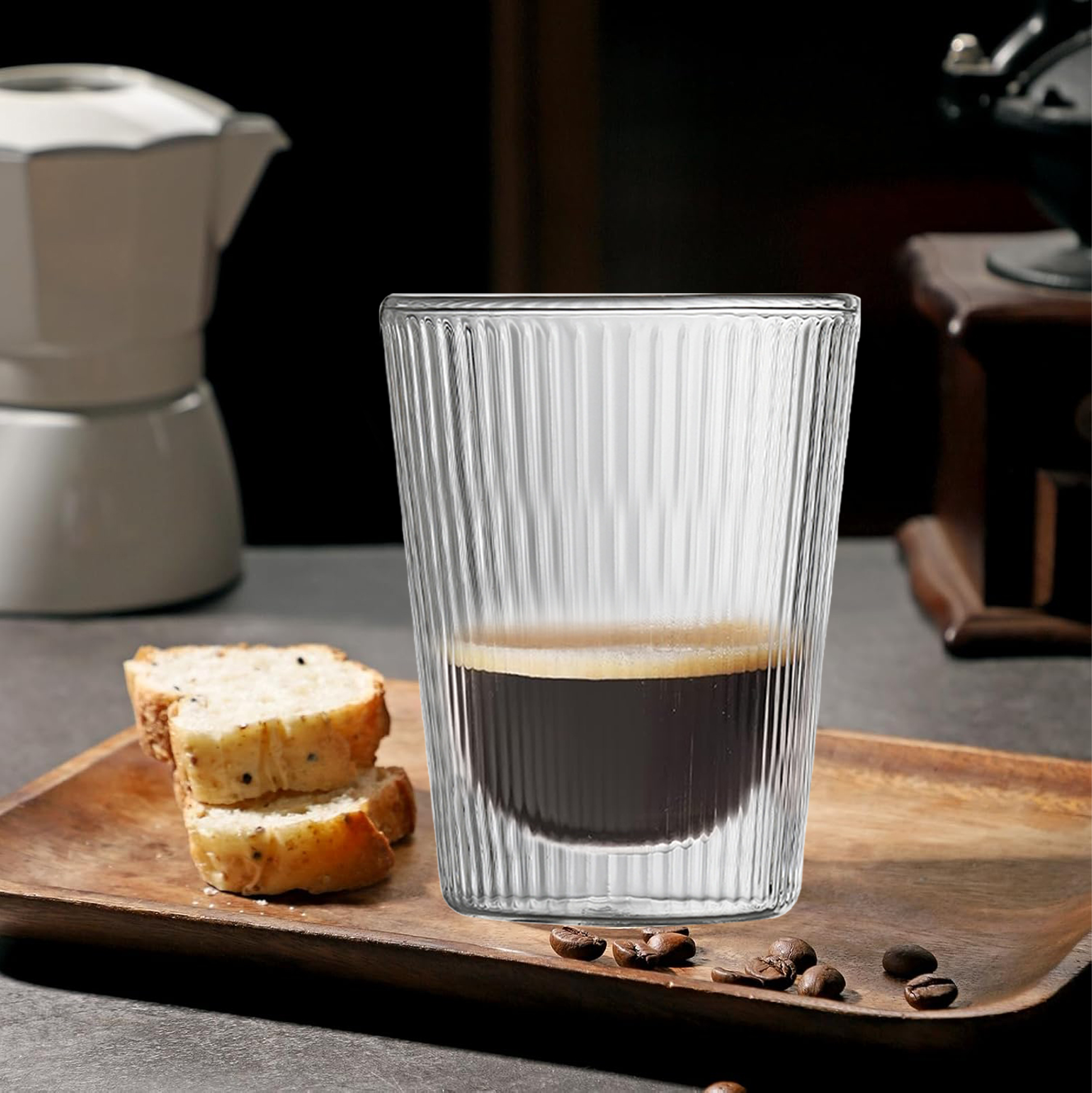 250ml/350ml Double Walled Ribbed Glass Cup