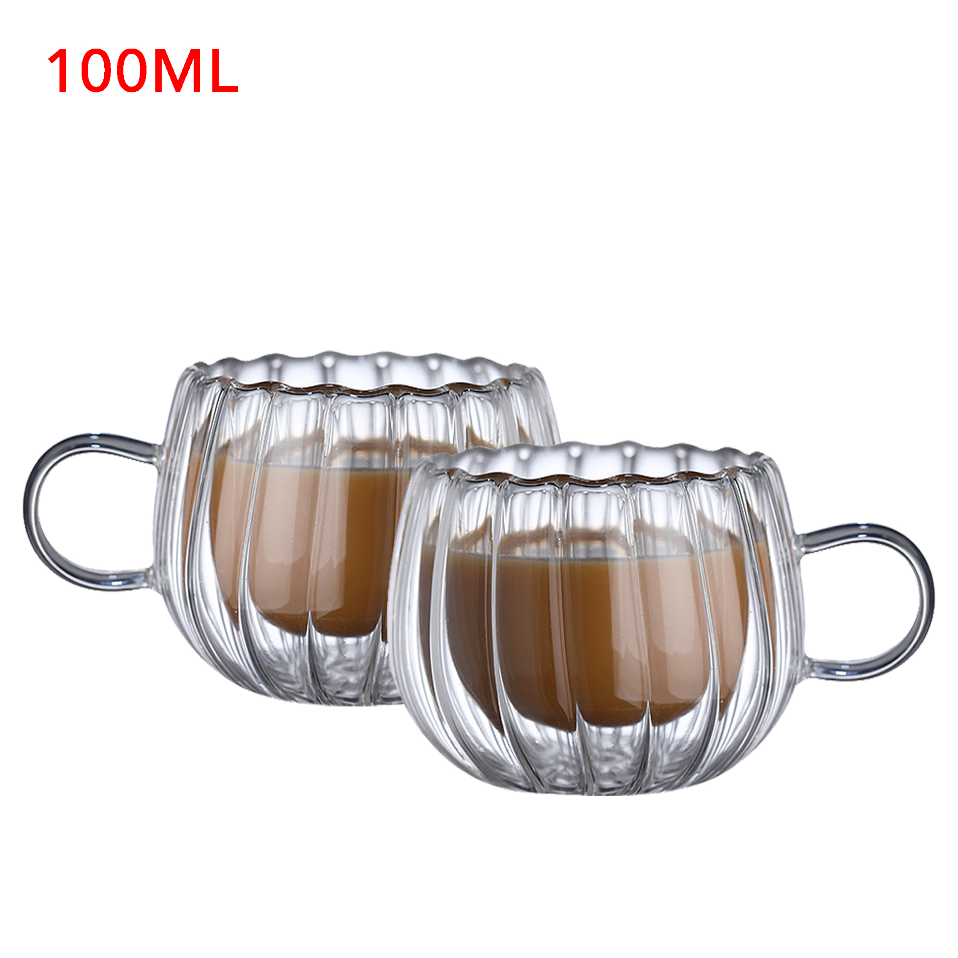 100ml Double Walled Ribbed Glass Coffee Mug with Handle