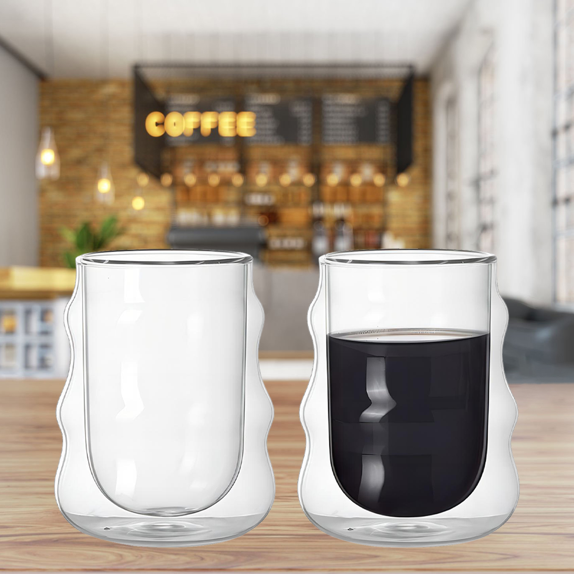 300ml Double Walled Irregular Shaped Glass Mug