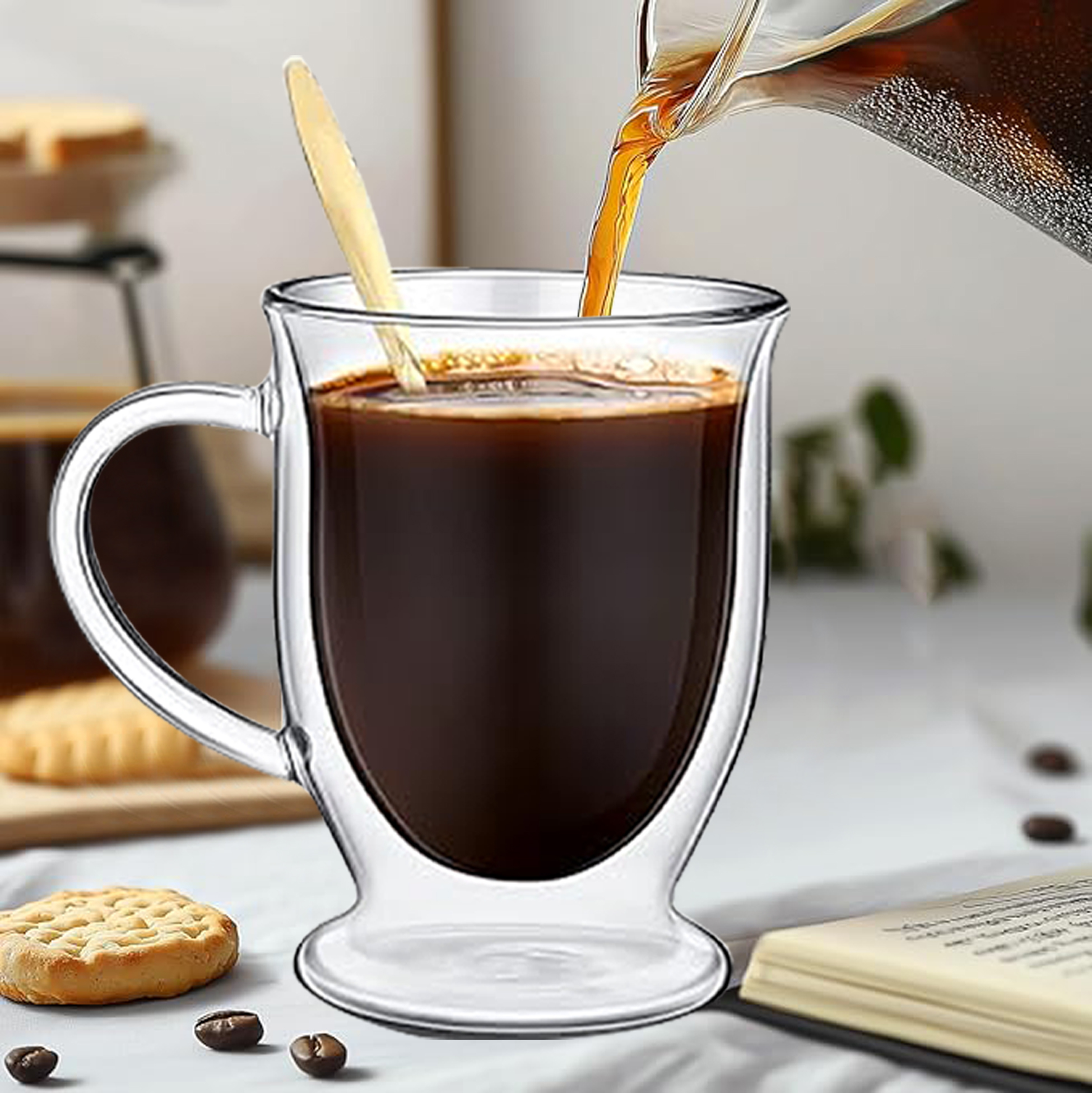 350ml Double Walled Glass Mug with Base And Handle