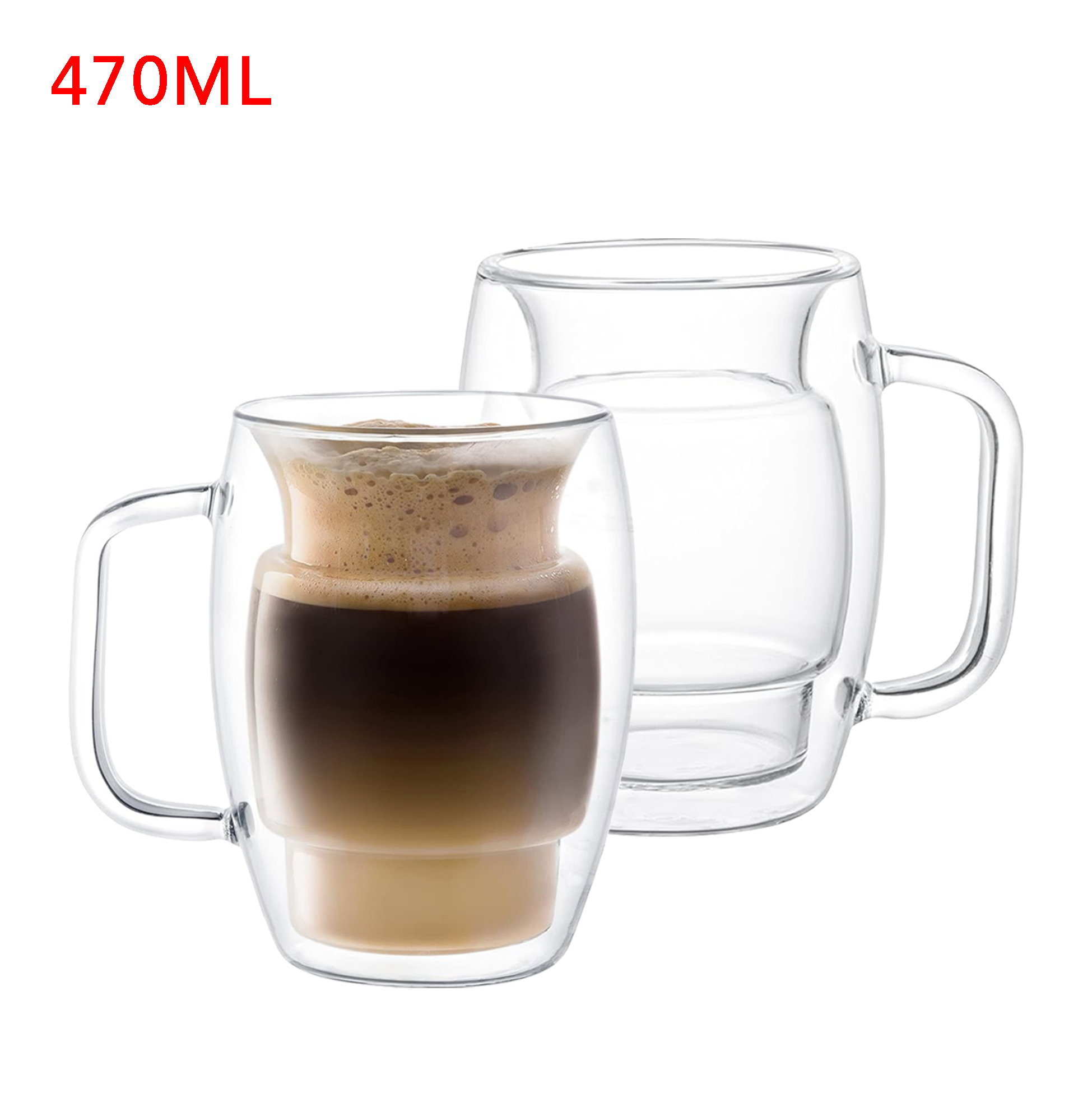470ml Double Walled Glass Mug with Unique Shape And Handle